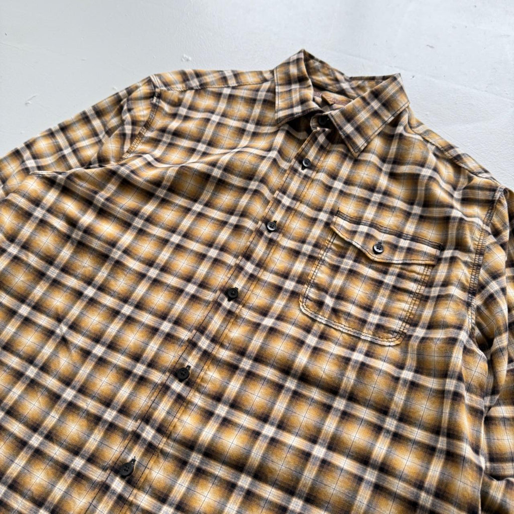 Yellow Checkered Long Sleeve 90s Vintage Flannel Shirt - Large