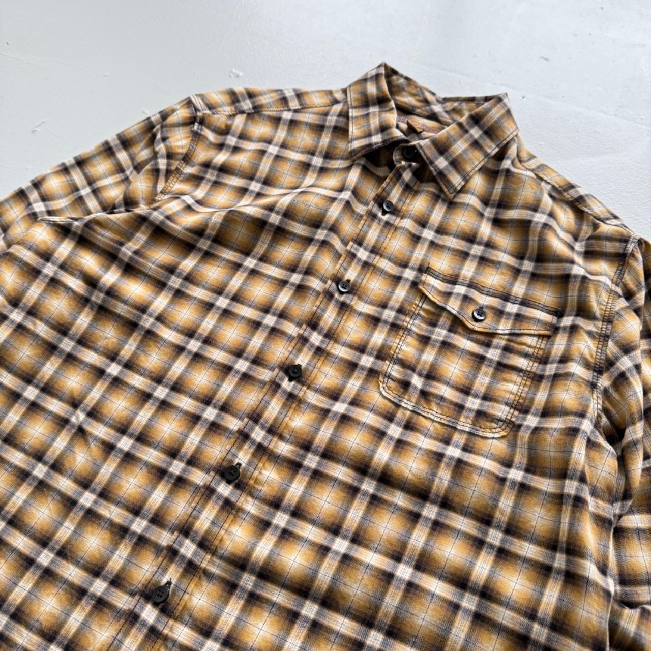 Yellow Checkered Long Sleeve 90s Vintage Flannel Shirt - Large