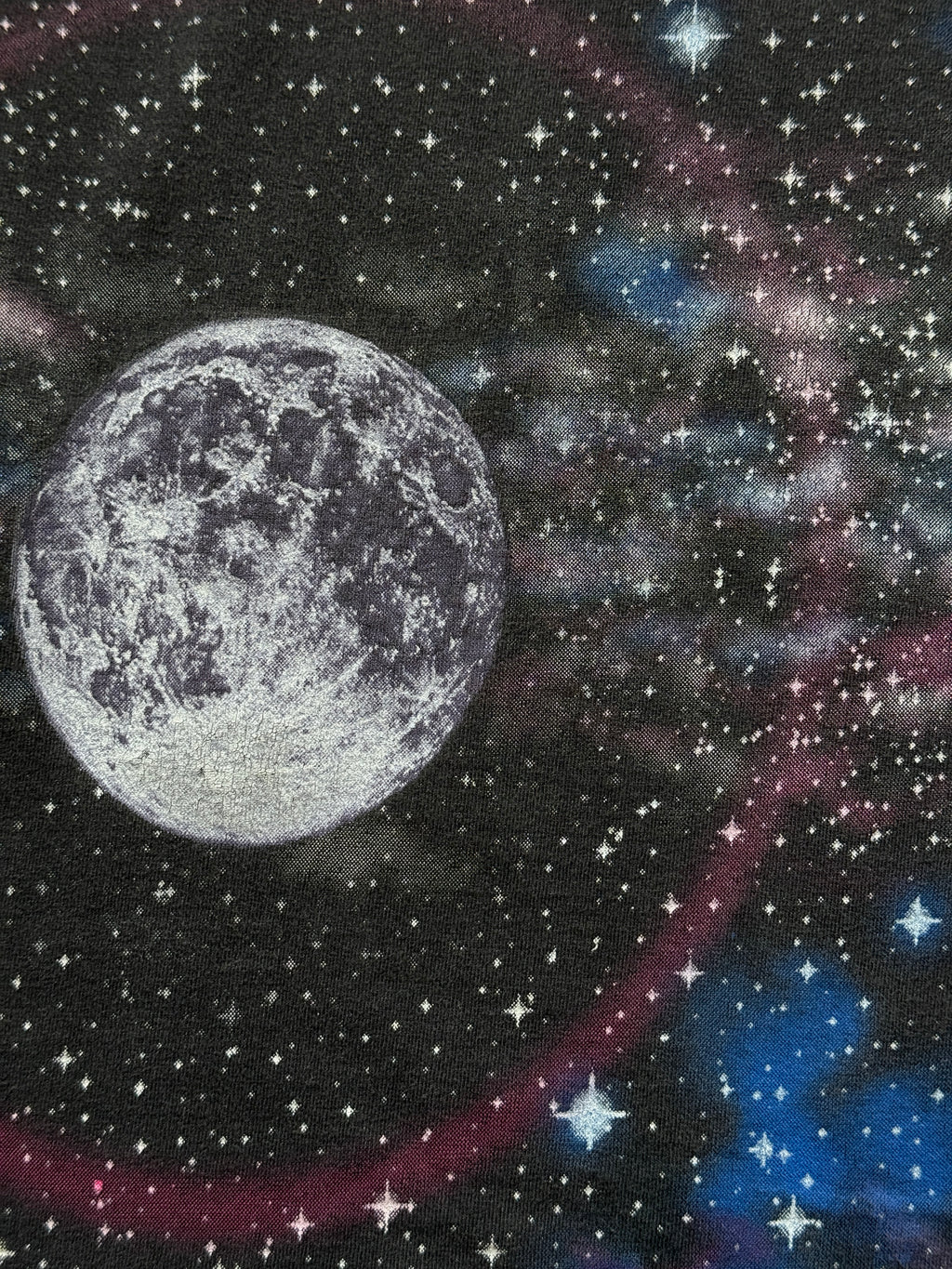 Black Galaxy Space Earth & Moon 90's Vintage All Over Print Single Stitch T-Shir