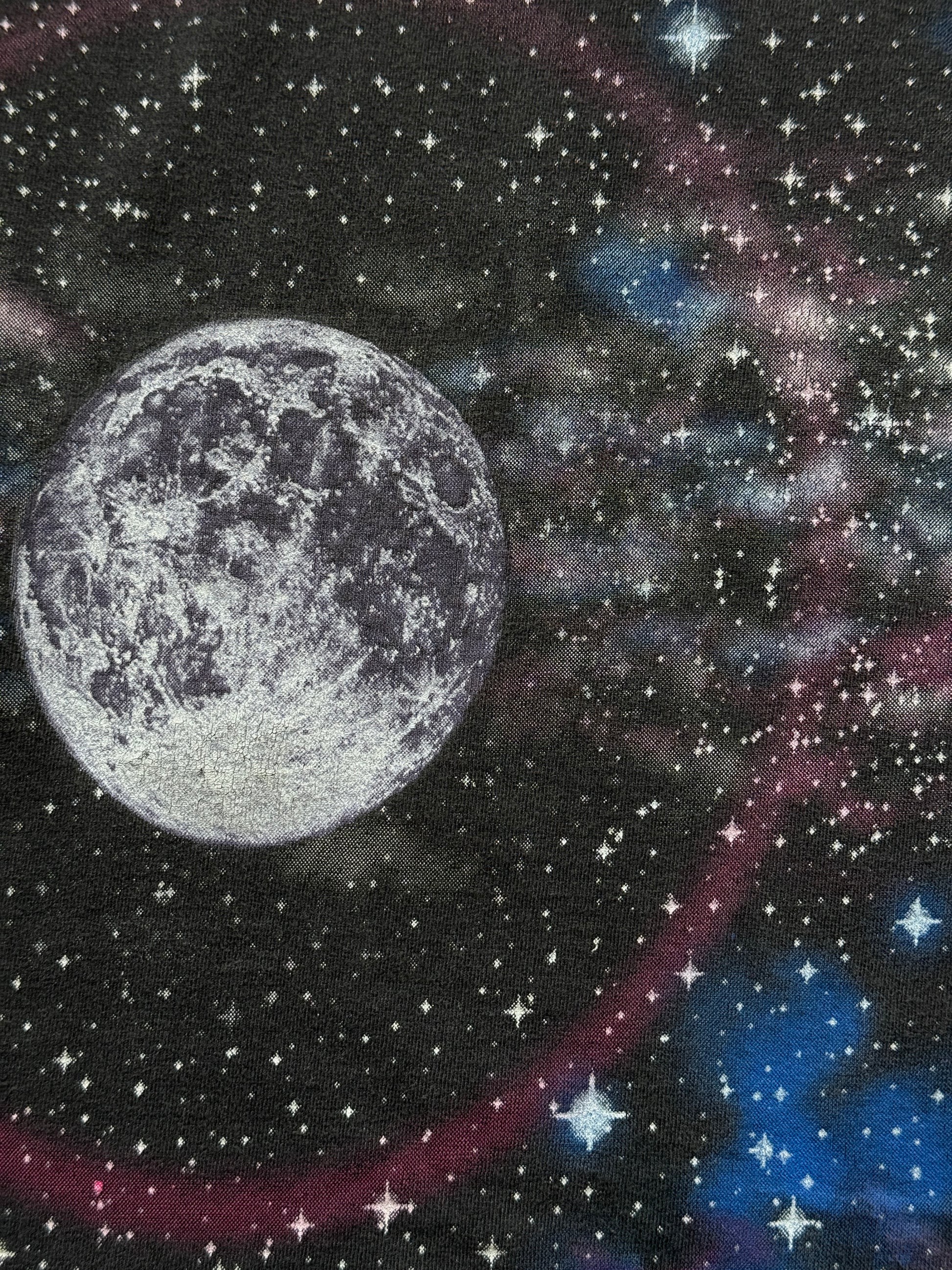 Black Galaxy Space Earth & Moon 90's Vintage All Over Print Single Stitch T-Shir
