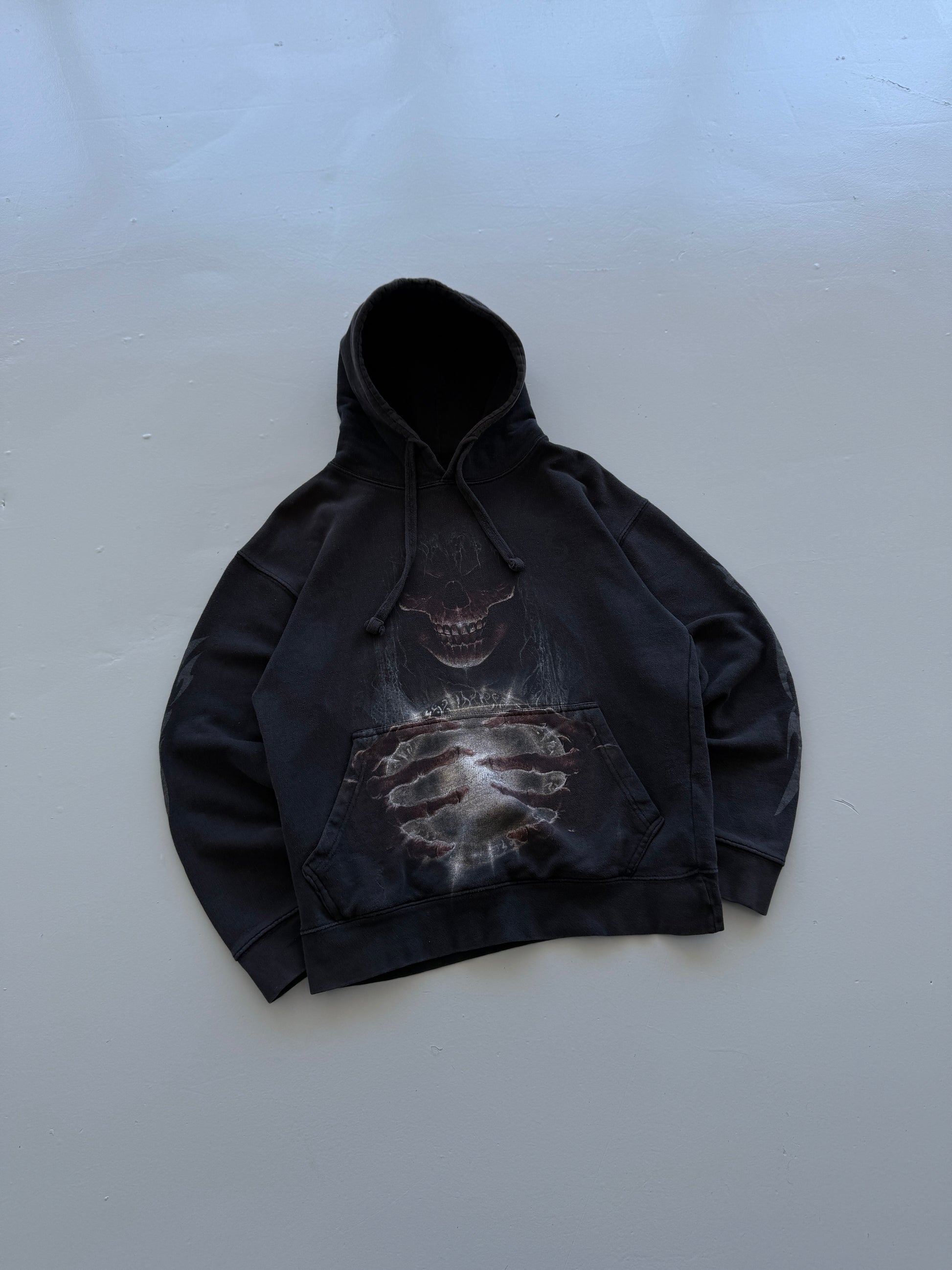 Black Spiral 00's Vintage Y2K Gothic Grim Reaper Graphic Hoodie - Small