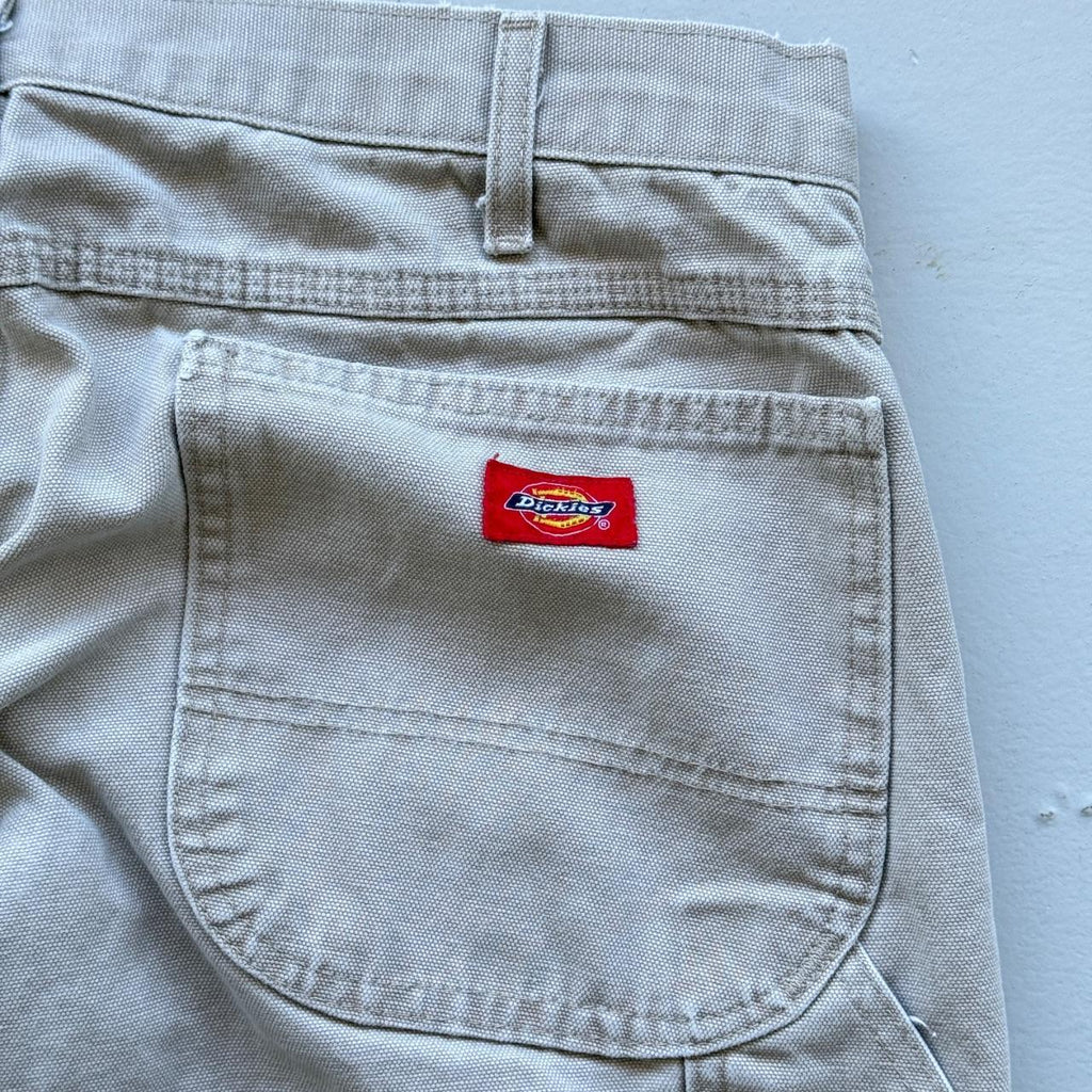 Cream Dickies Wide Leg 90's Thrashed Vintage Carpenter Trousers - 34” x 32”
