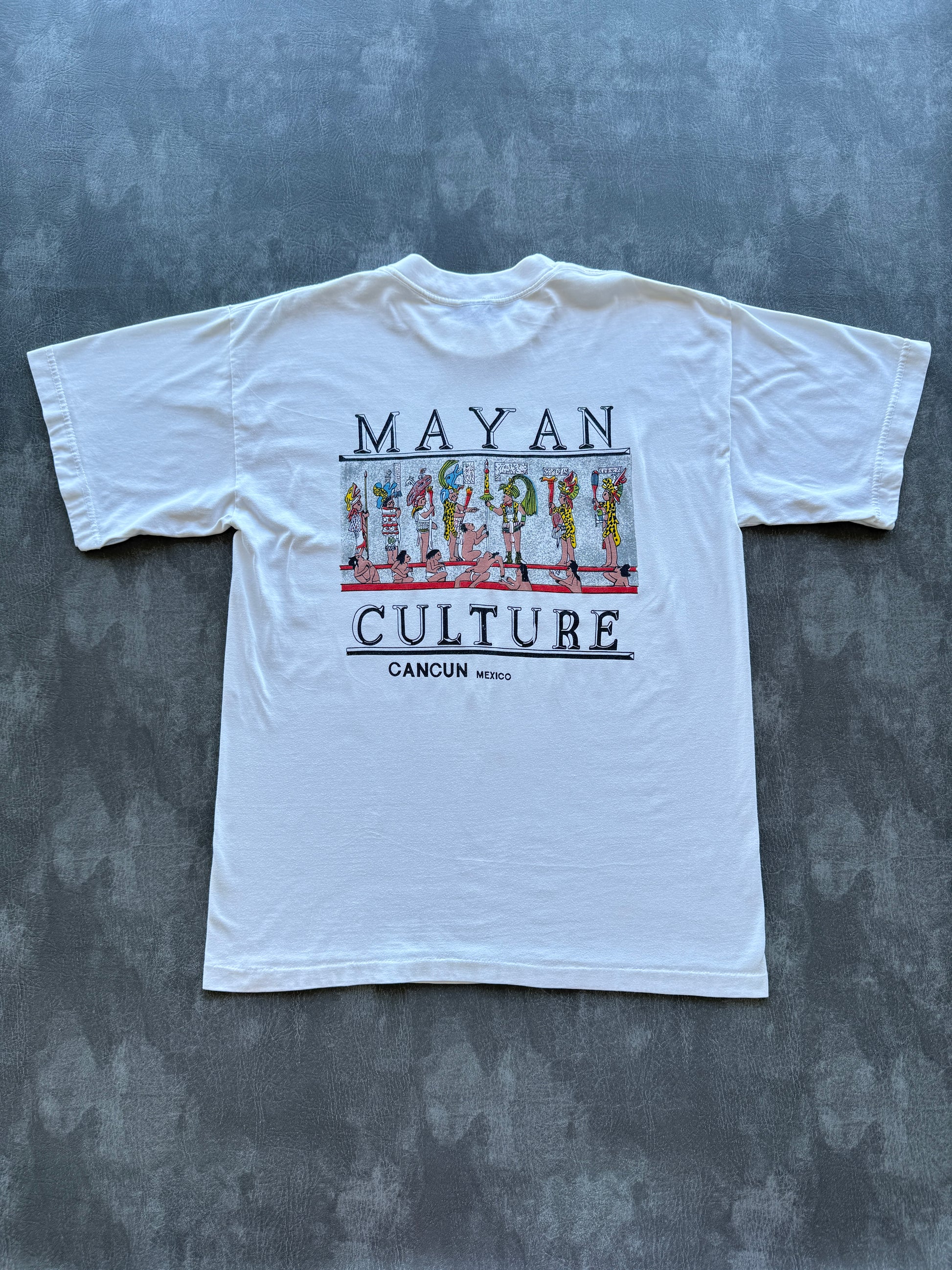 White Mayan Culture Cancun Mexico 90's Vintage Tourist Graphic T-Shirt - Large