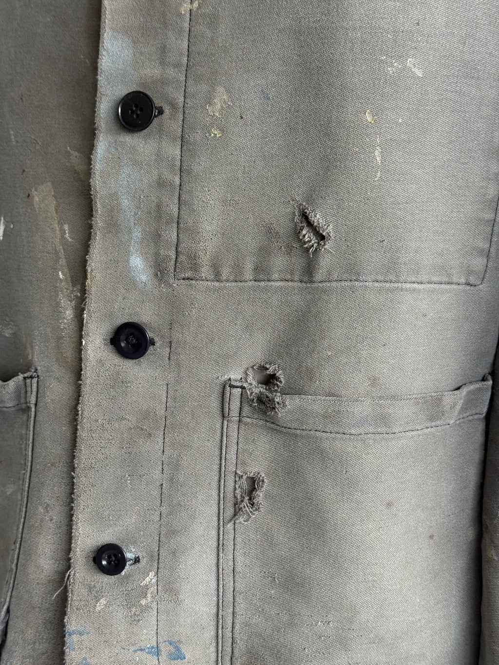 Thrashed Grey French Moleskin 1960s/70s Vintage Chore Jacket CH538 - Small