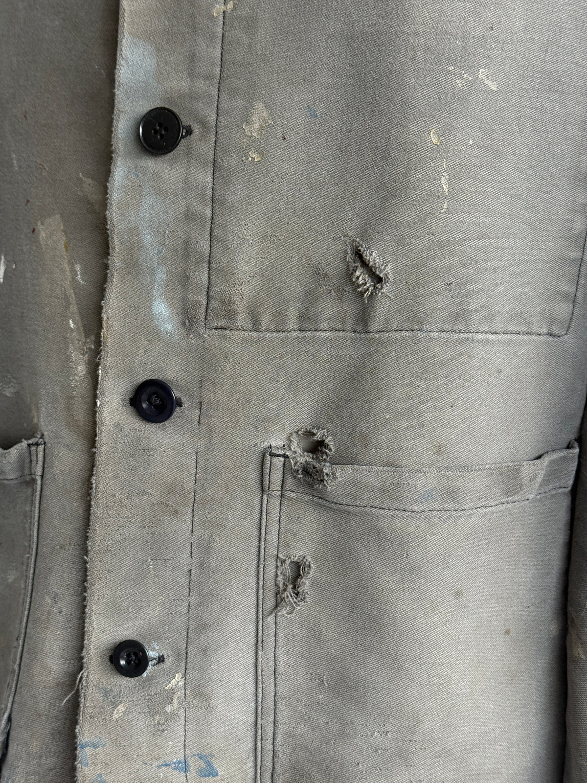 Thrashed Grey French Moleskin 1960s/70s Vintage Chore Jacket CH538 - Small