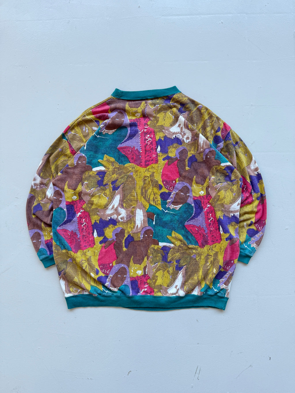 Yellow illustrated 90's Vintage African Women Long Sleeve T-Shirt- Medium