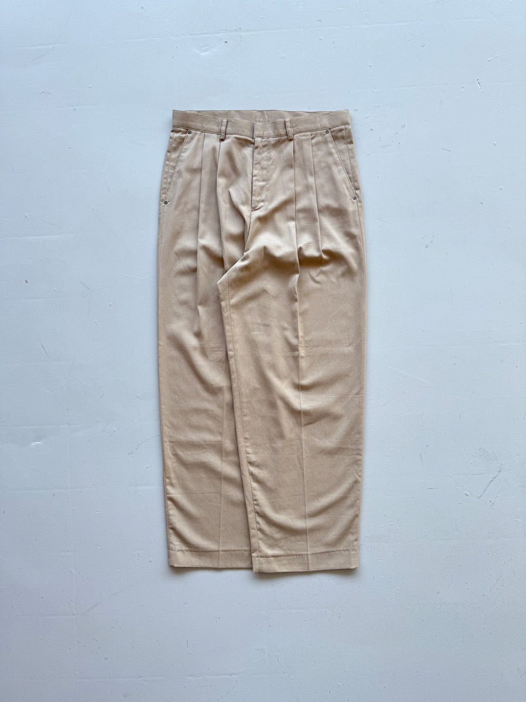 Cream Olive Menswear Wide Led Pleated Suit Trousers - W32 x L29