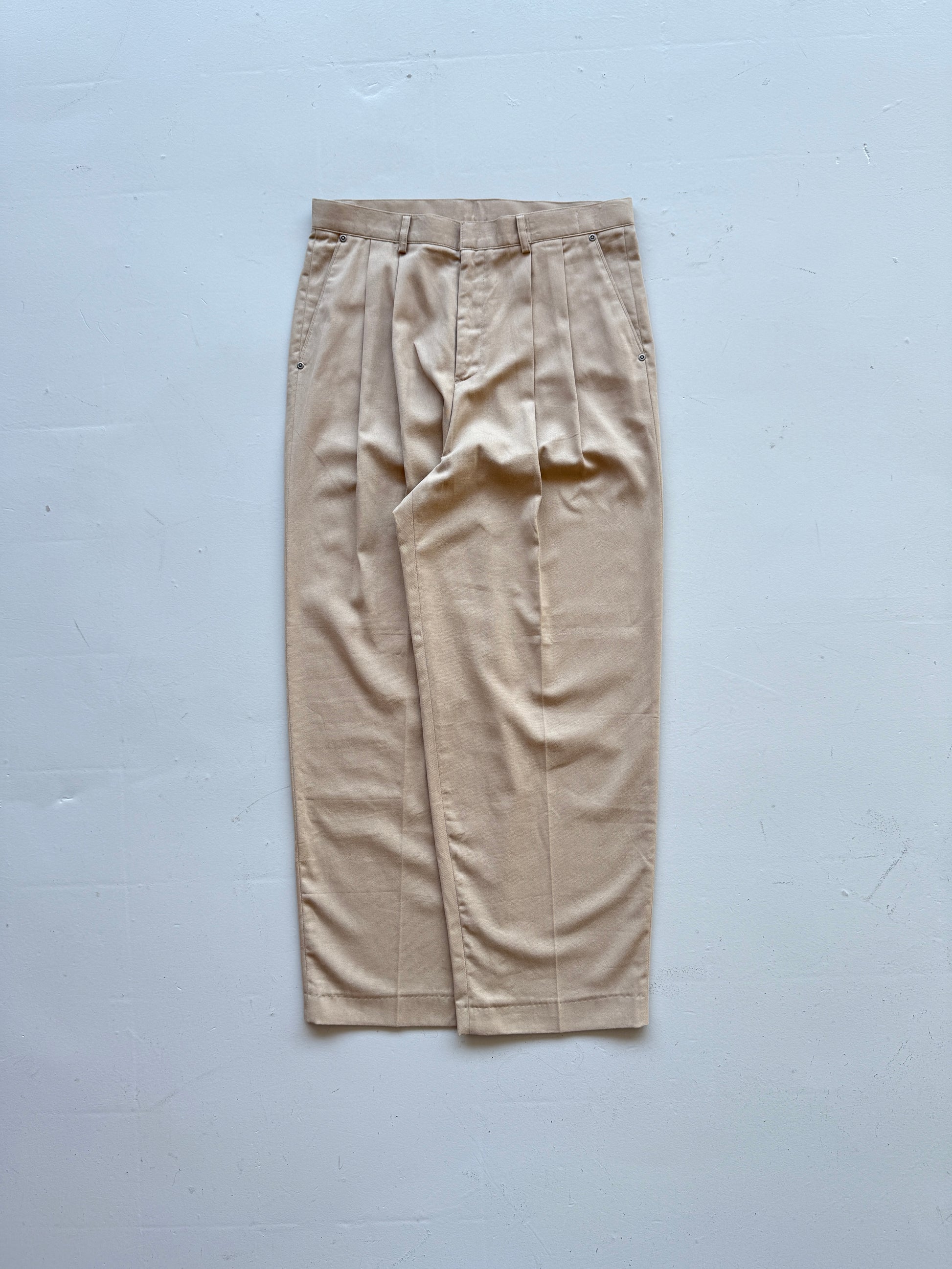 Cream Olive Menswear Wide Led Pleated Suit Trousers - W32 x L29
