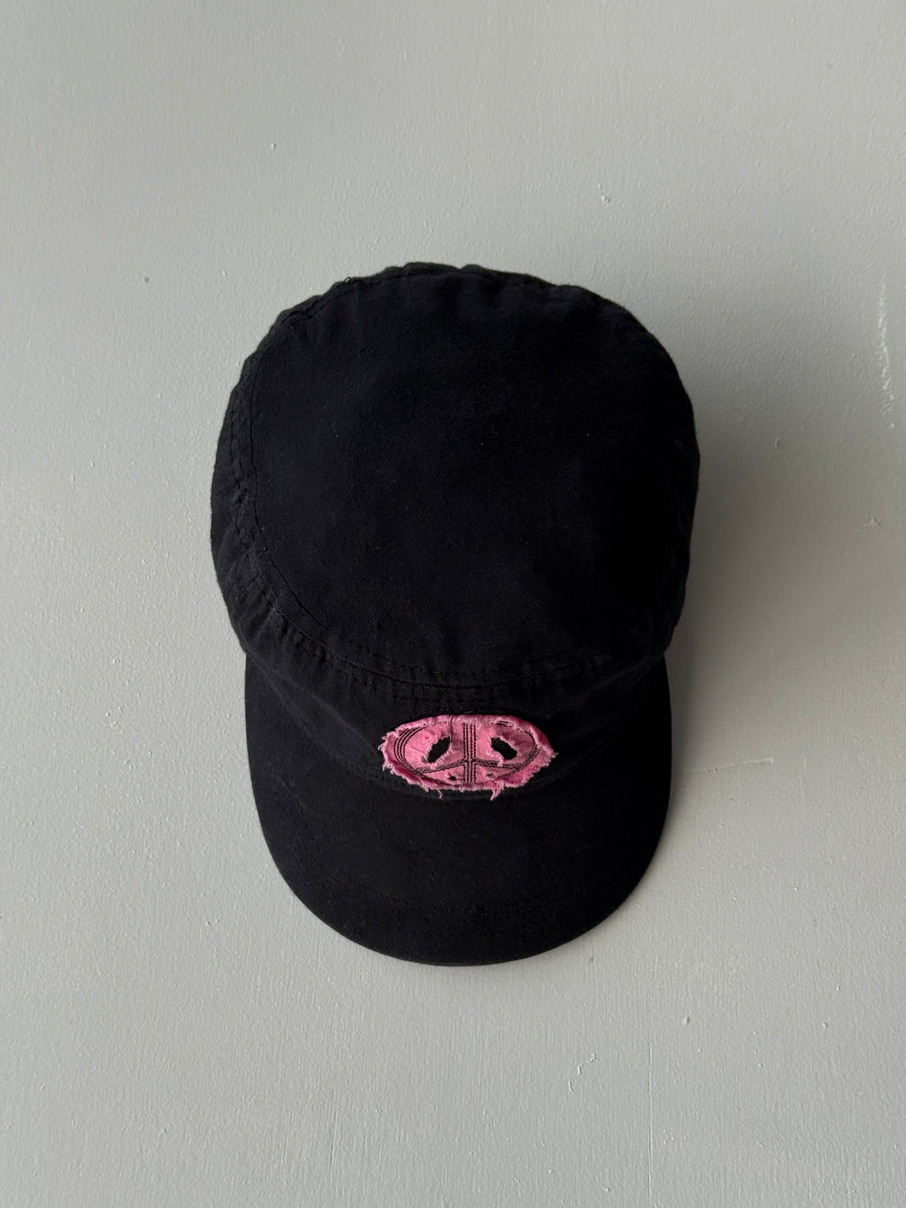 Black Peace Symbol Y2K Cadet Cap Military Style 00's Grunge Aesthetic