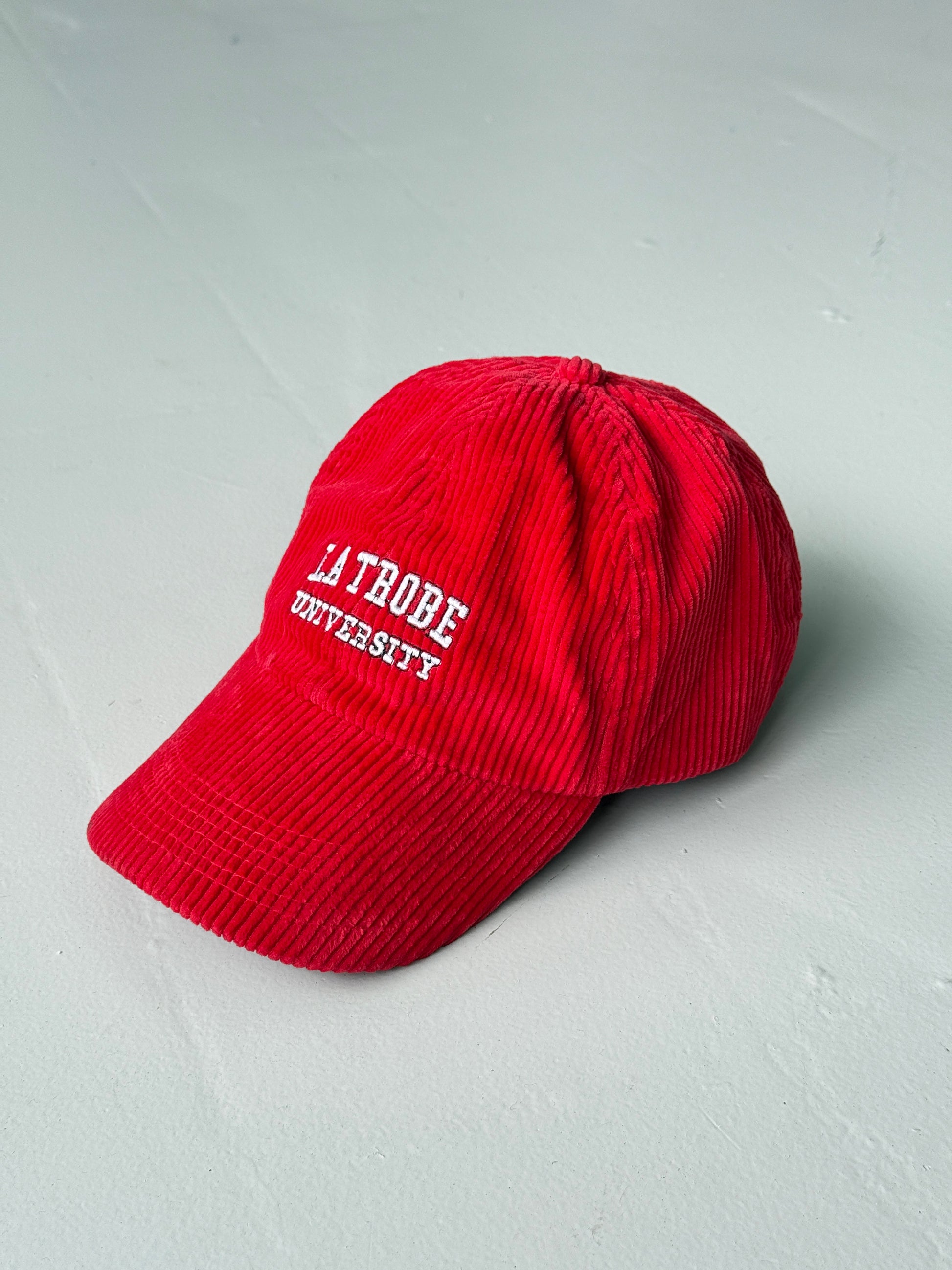 Red La Trobe University Vintage Corduroy SnapBack Trucker Cap