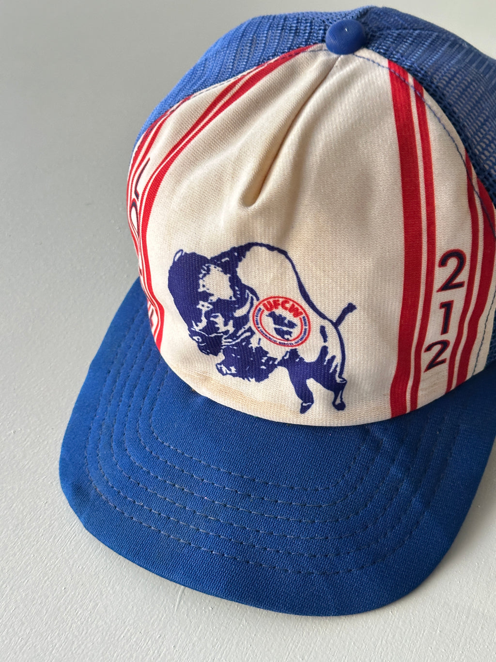 White / Blue UFCW Local 212 80's Vintage Mesh SnapBack Trucker Cap