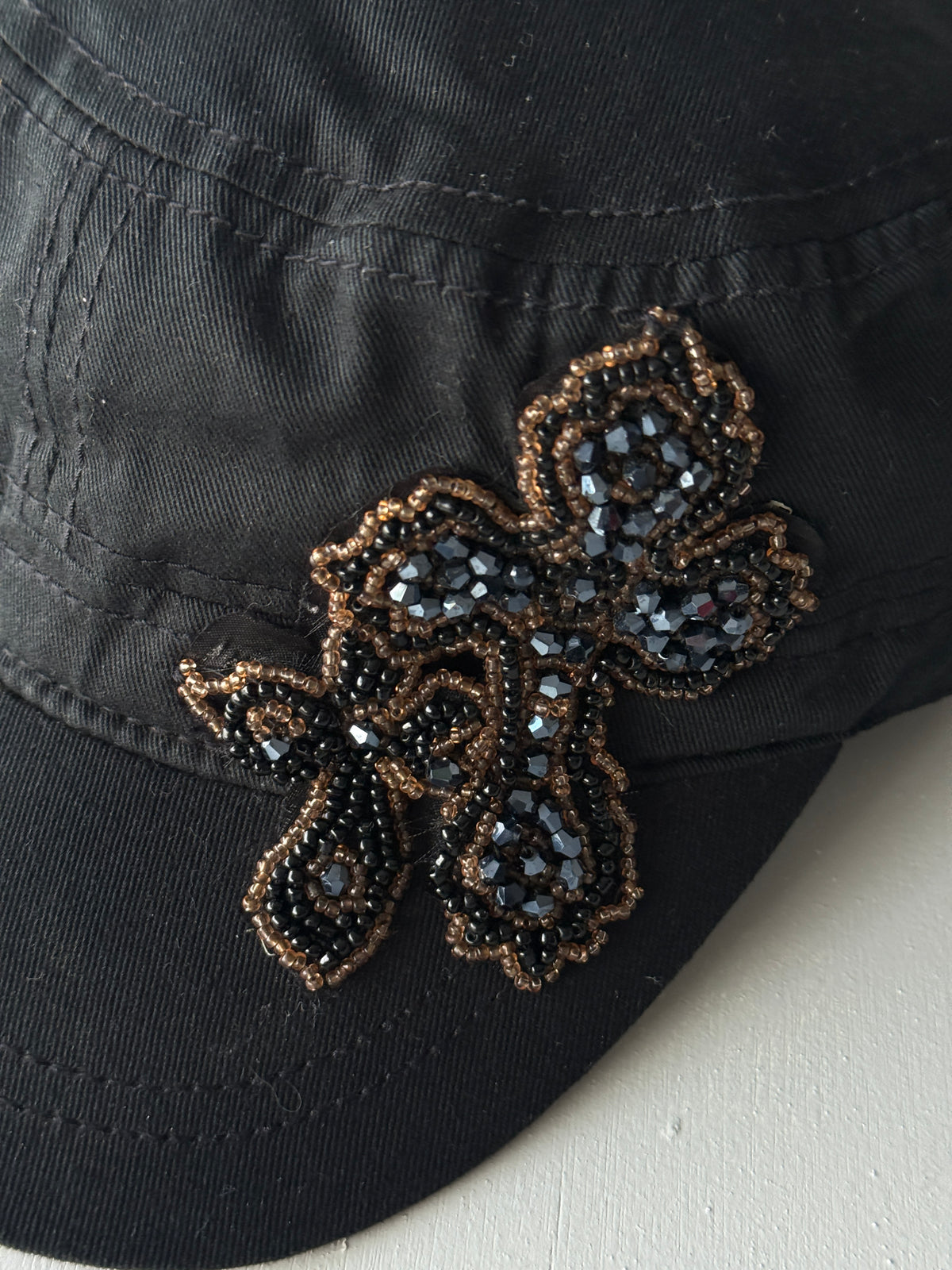 Black Studded Crucifix Y2K Cadet Cap Military Style 00's Grunge Aesthetic