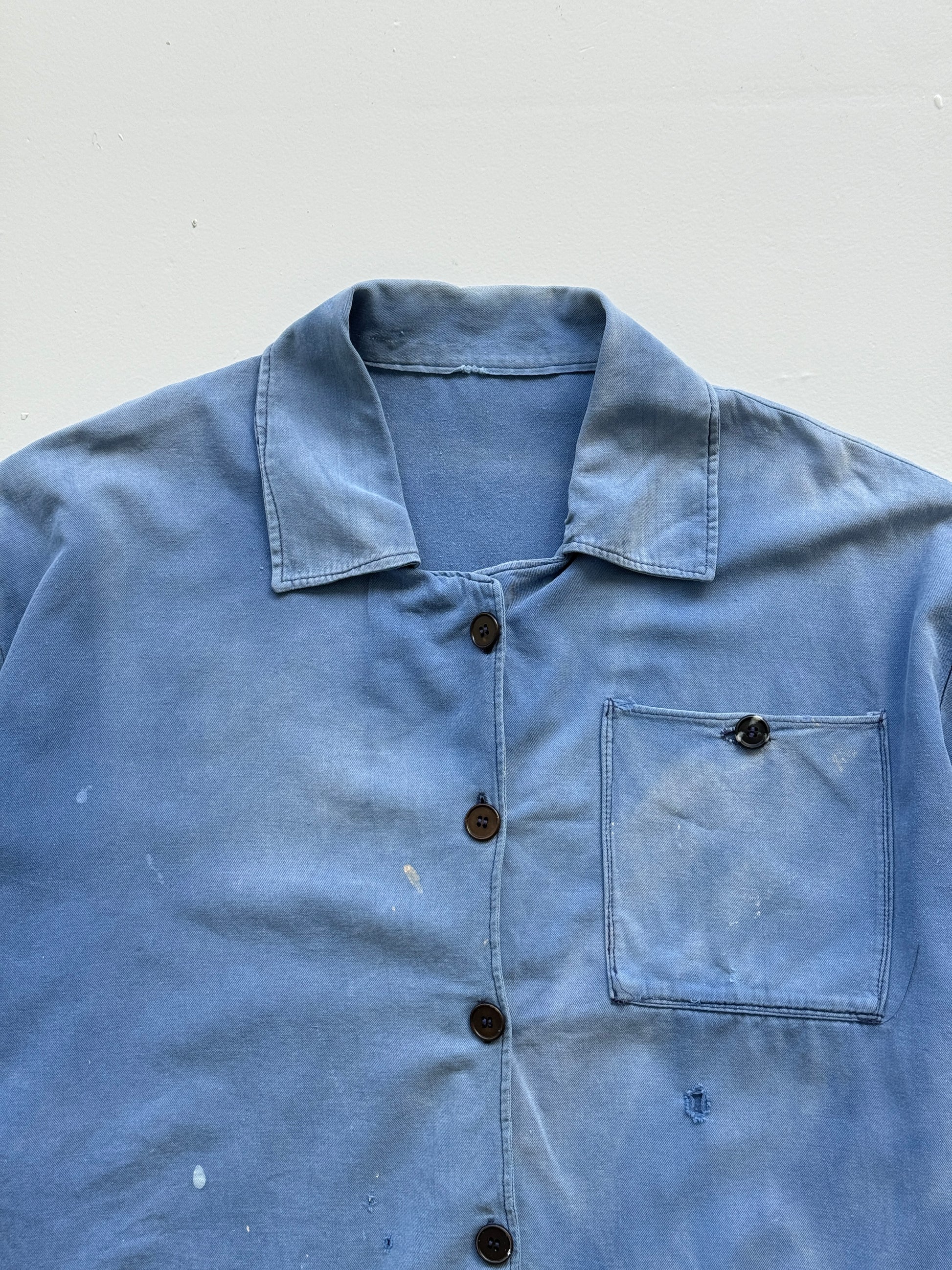 Thrashed Faded Blue French Chore Jacket 70's Vintage Workwear CH175 - XL