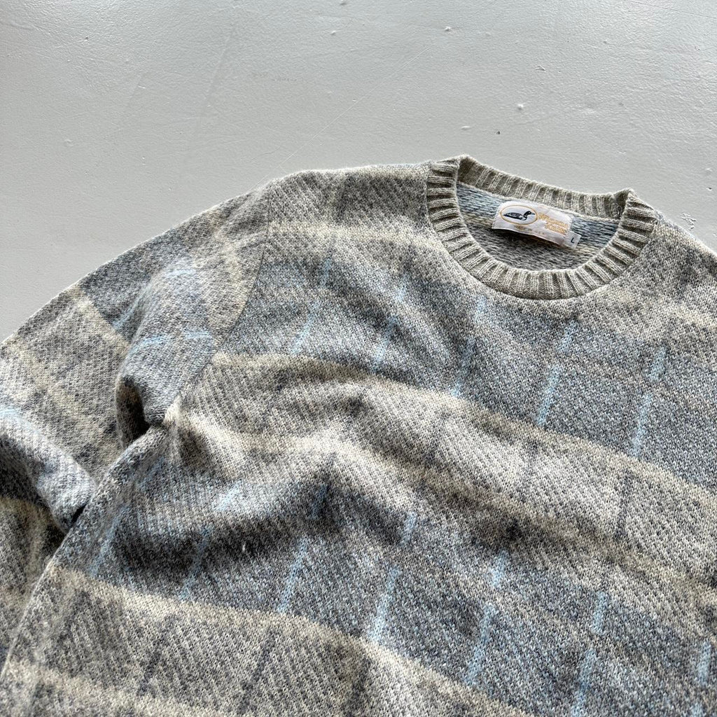 Grey / Blue 90's Vintage Woollen Jumper - Medium