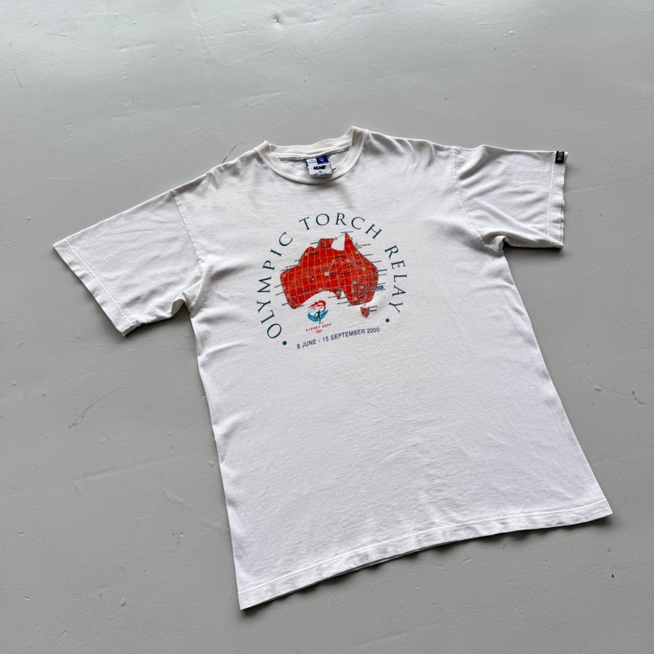 White Olympic Torch Relay 00s Vintage Graphic T-Shirt - Large