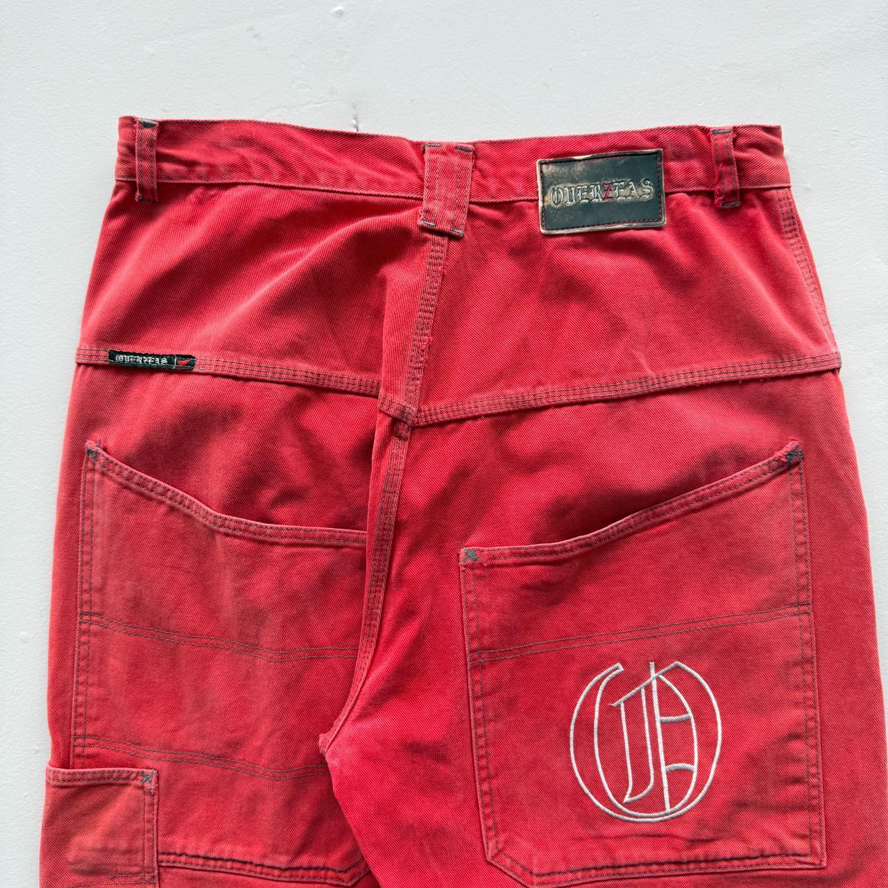 Red Overzeas Denim Y2K Hip-Hop Cargo Shorts - 32"