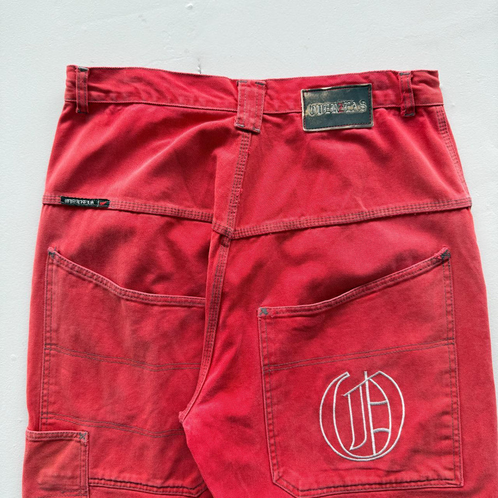 Red Overzeas Denim Y2K Hip-Hop Cargo Shorts - 32"