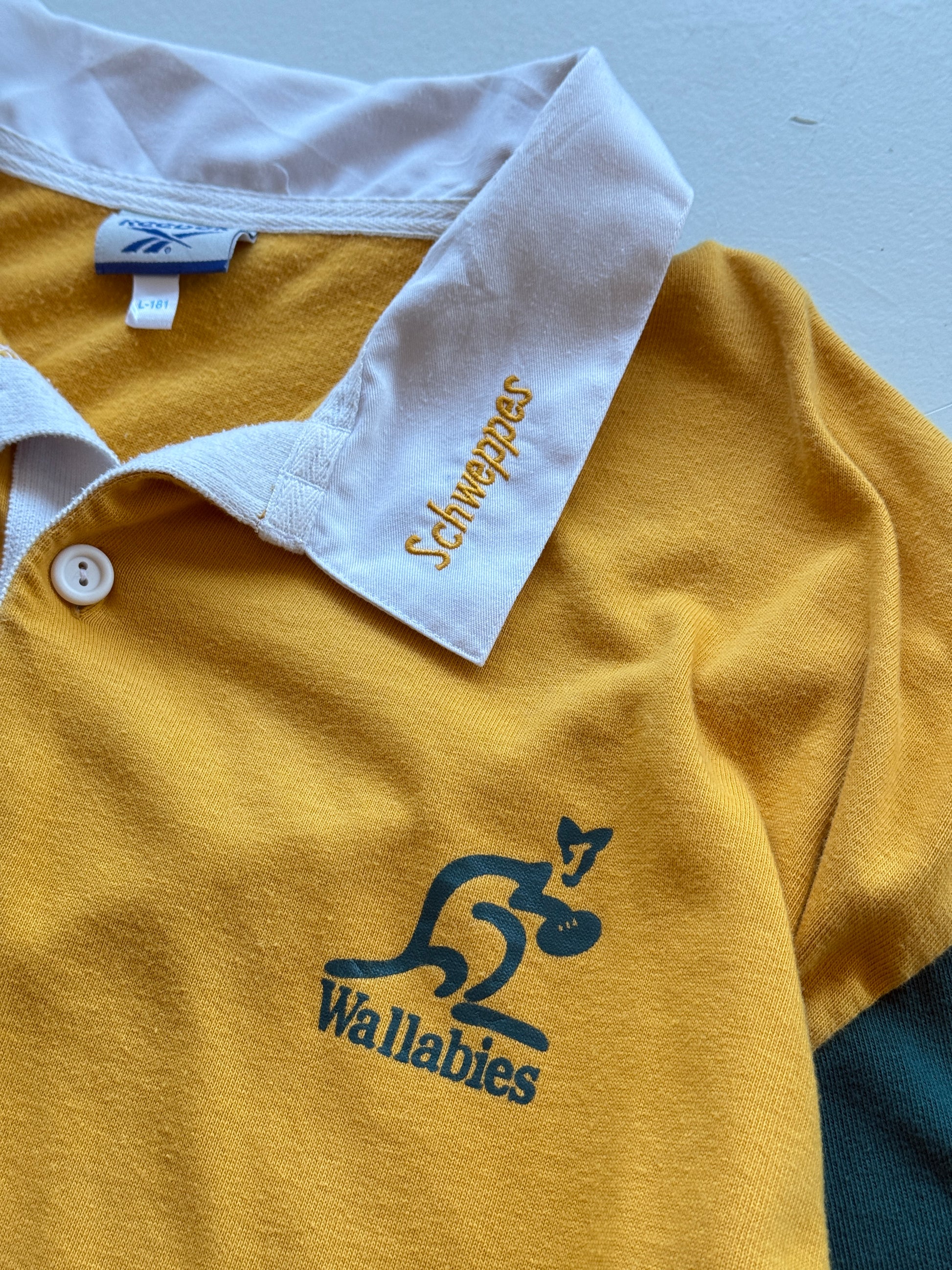Rare Yellow 1997/98 Australia Rugby Vintage Reebok Wallabies Long Sleeve Polo- L