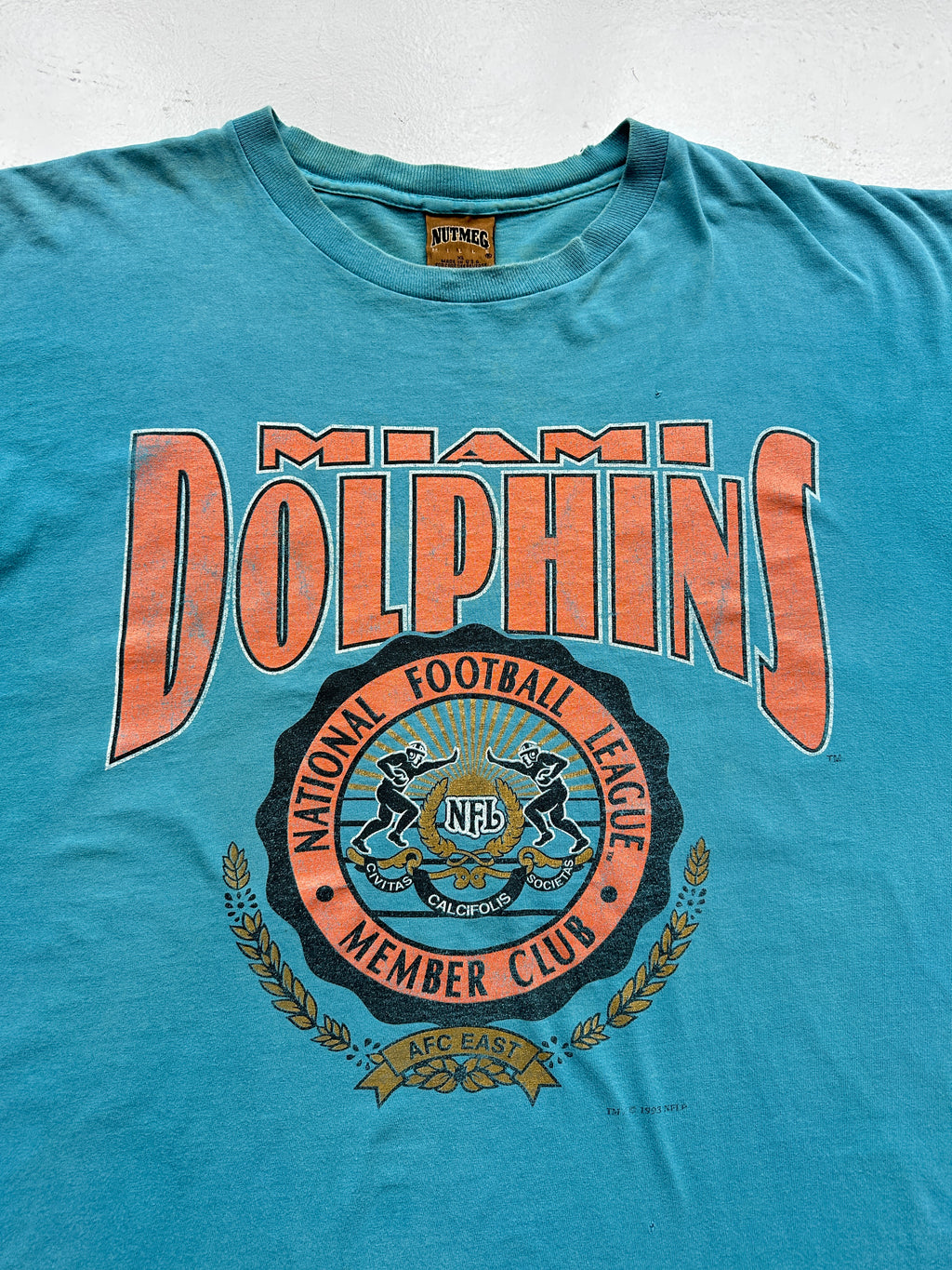 Blue Miami Dolphins Vintage Single Stitch NFL T-Shirt 90's - 2XL