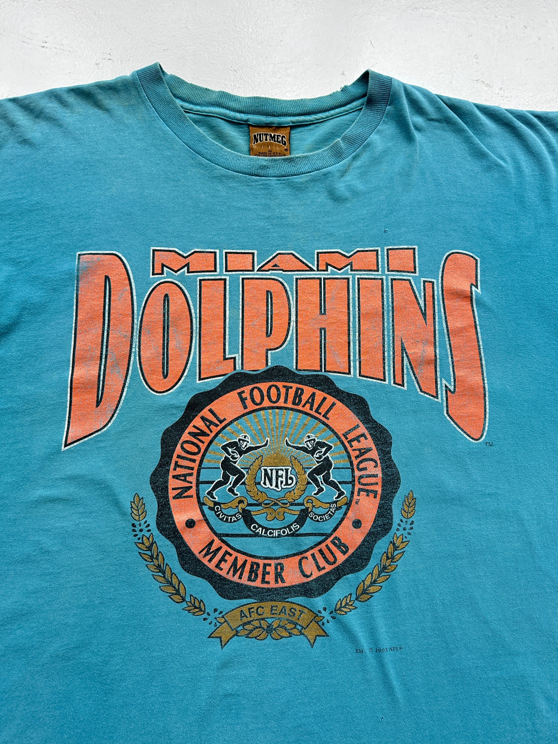 Blue Miami Dolphins Vintage Single Stitch NFL T-Shirt 90's - 2XL