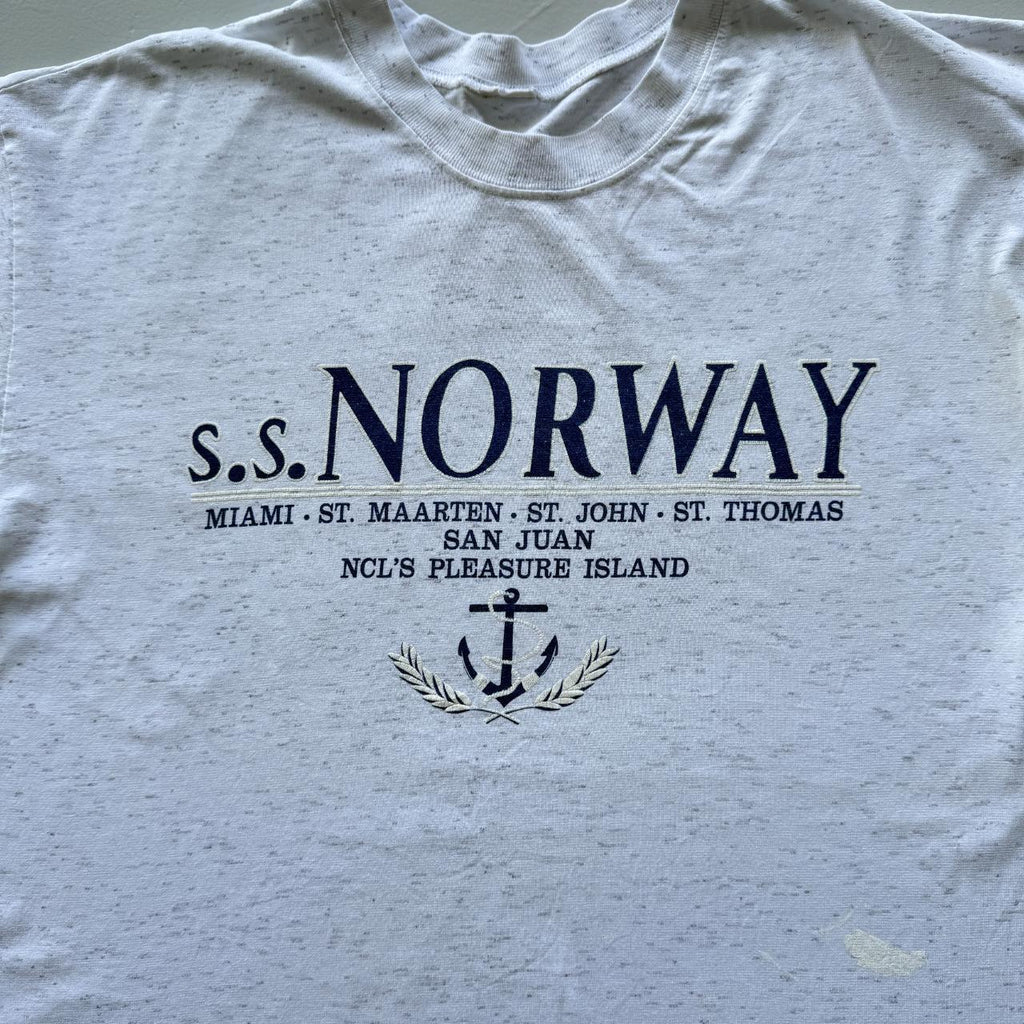 Grey Striped S.S Norway Nautical Vintage 90s T-shirt - XL