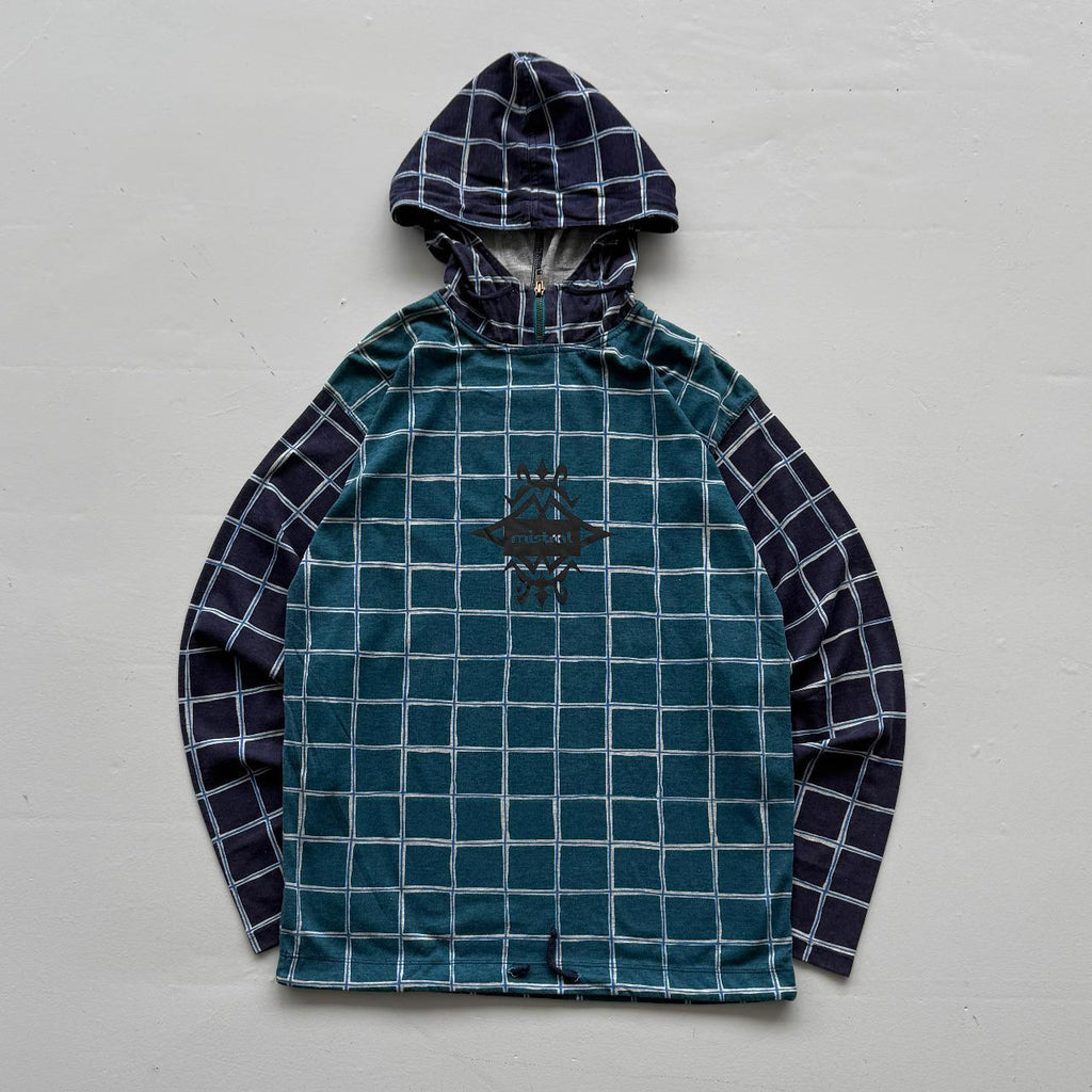 Cheque Pattern Mistral Surfwear 90s Dead-stock Long Sleeve Hooded T-Shirt - Small
