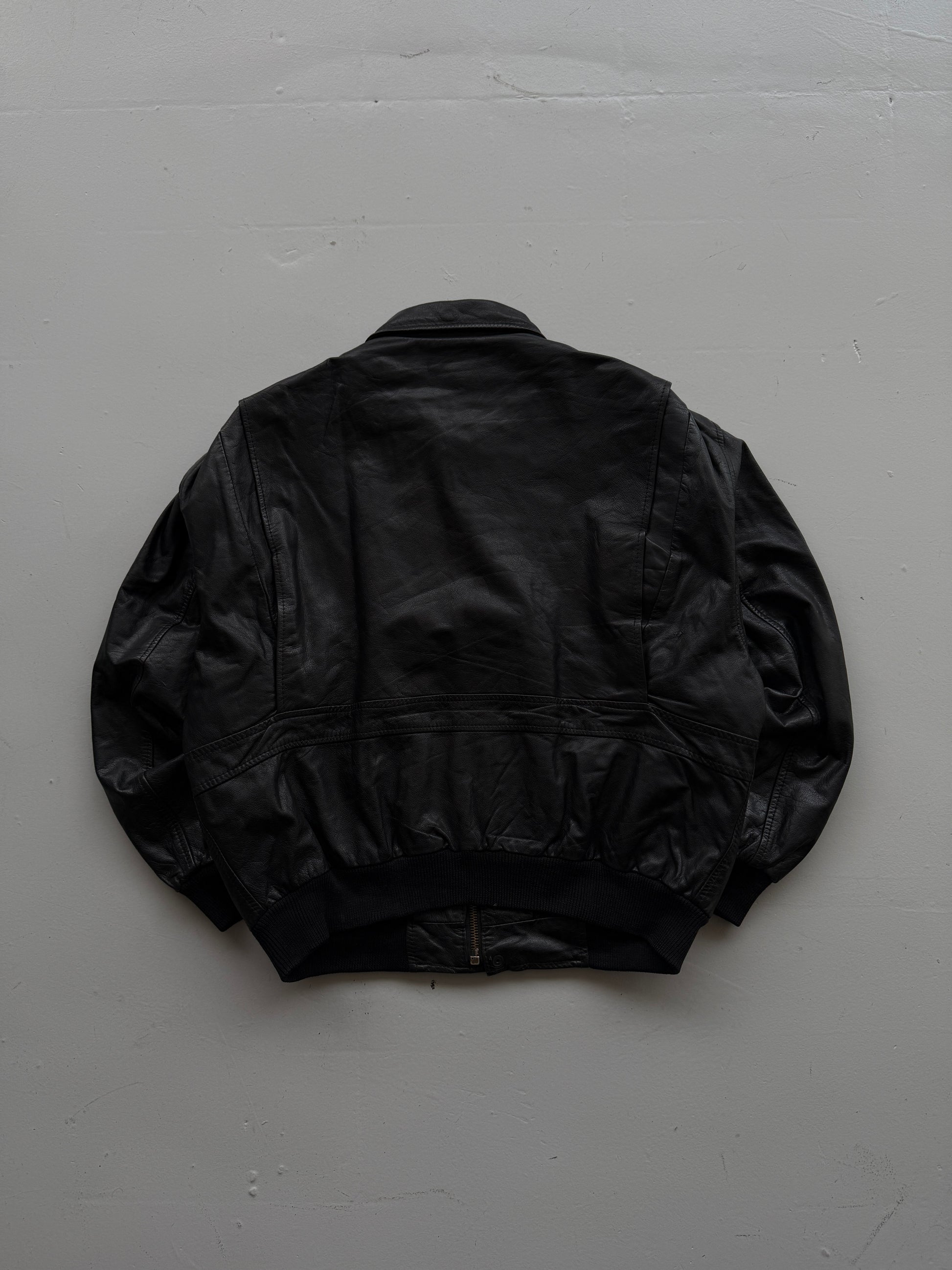 Black A2 Leather Vintage Aviation Bomber Jacket 002 - Large