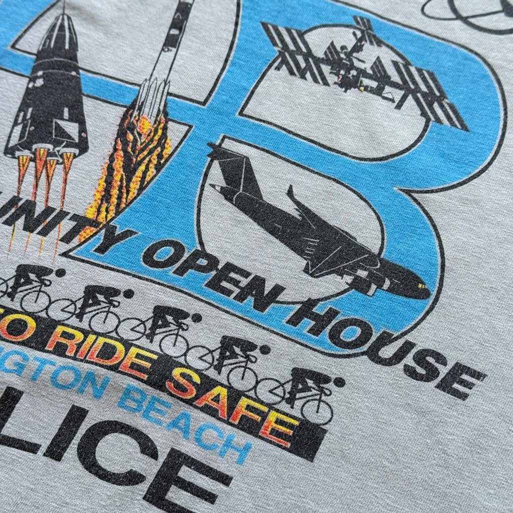 Blue Grey Overdyed Huntington Beach 90's Graphic Vintage T-shirt - XL