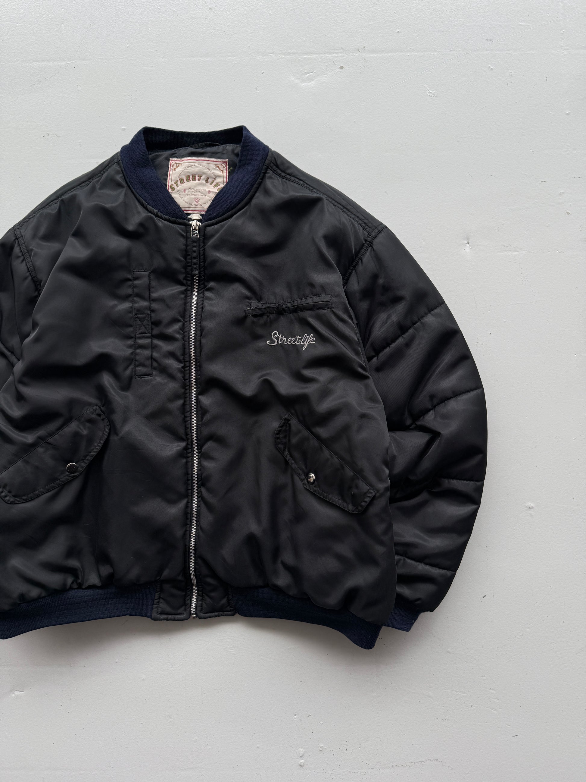 Black Street Life 90's Vintage Puffer Bomber Jacket - XL