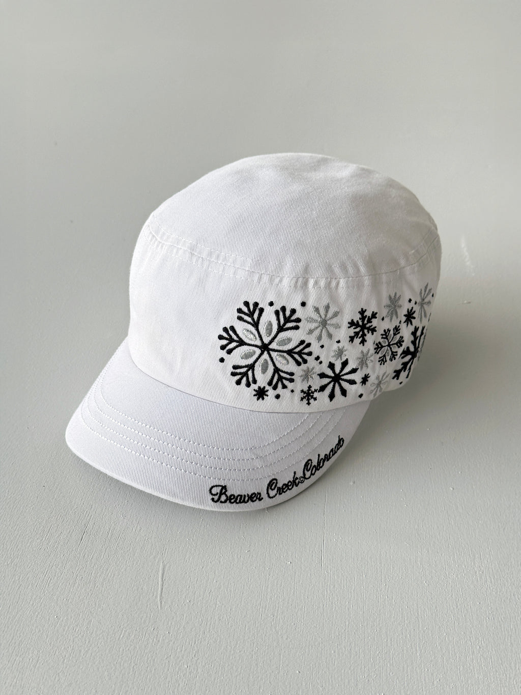 White Snowflake Y2K Cadet Cap Military Style 00's Grunge Aesthetic