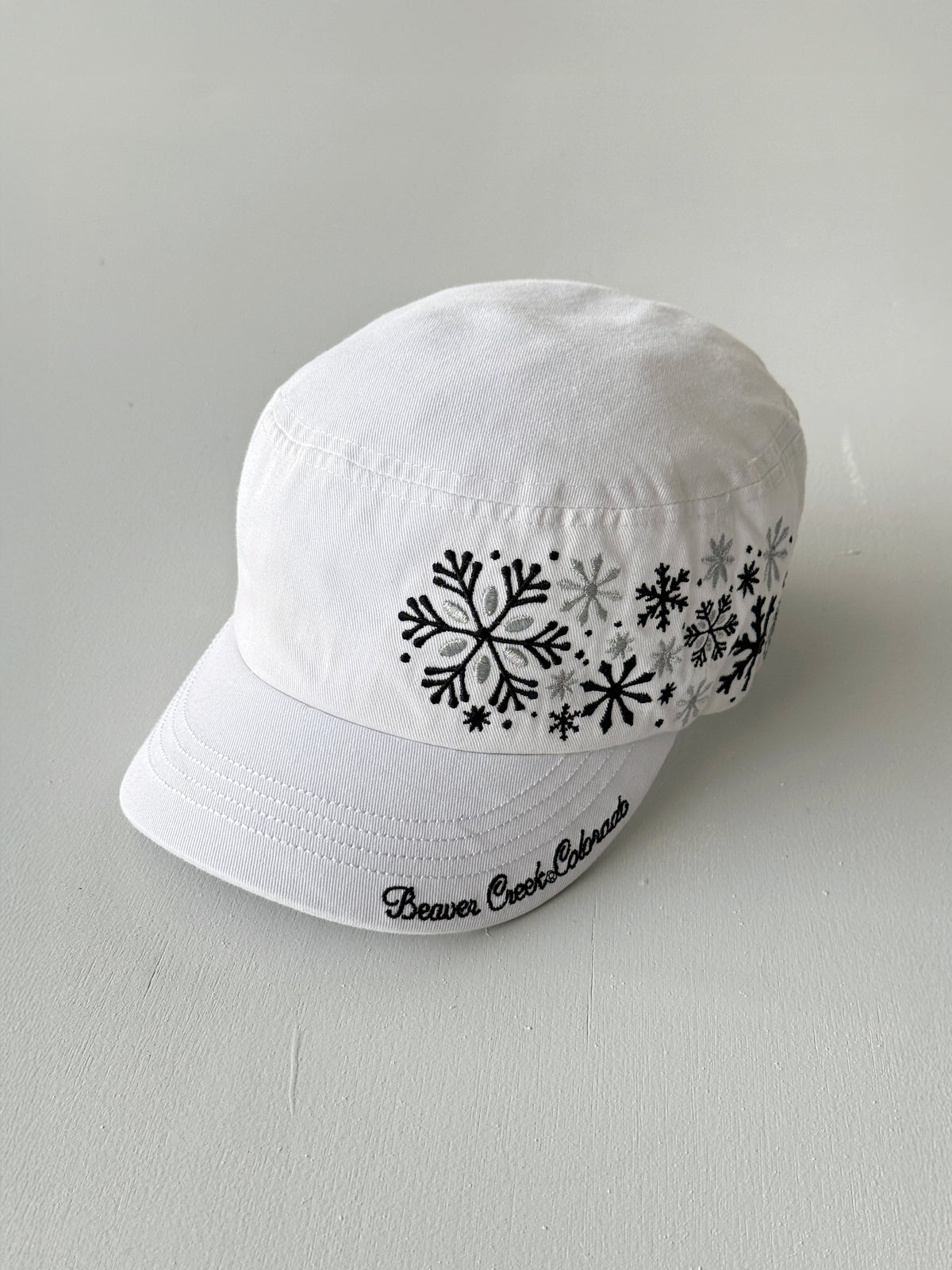 White Snowflake Y2K Cadet Cap Military Style 00's Grunge Aesthetic