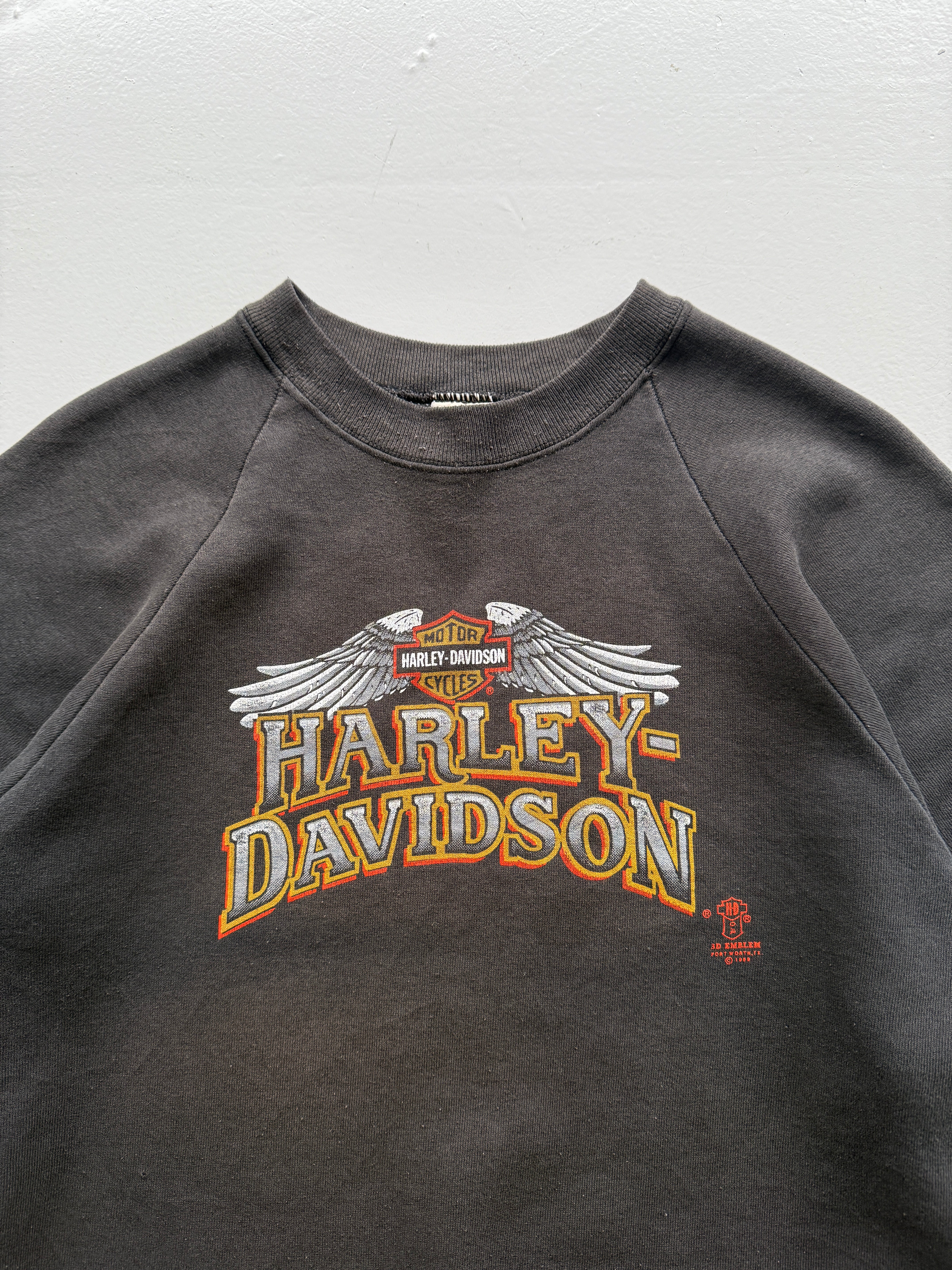 Harley Davidson Sweatshirt Rare Faded Black 80's Vintage 3D Emblem