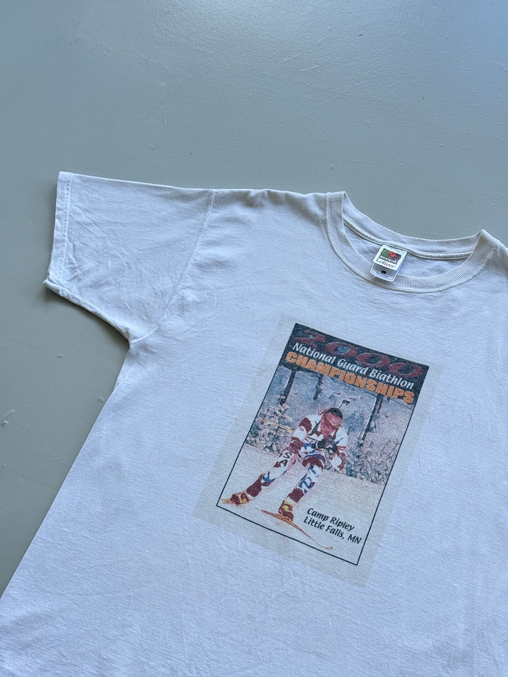 White Ski Biathlon Champion 00's Vintage Graphic T-Shirt - Large