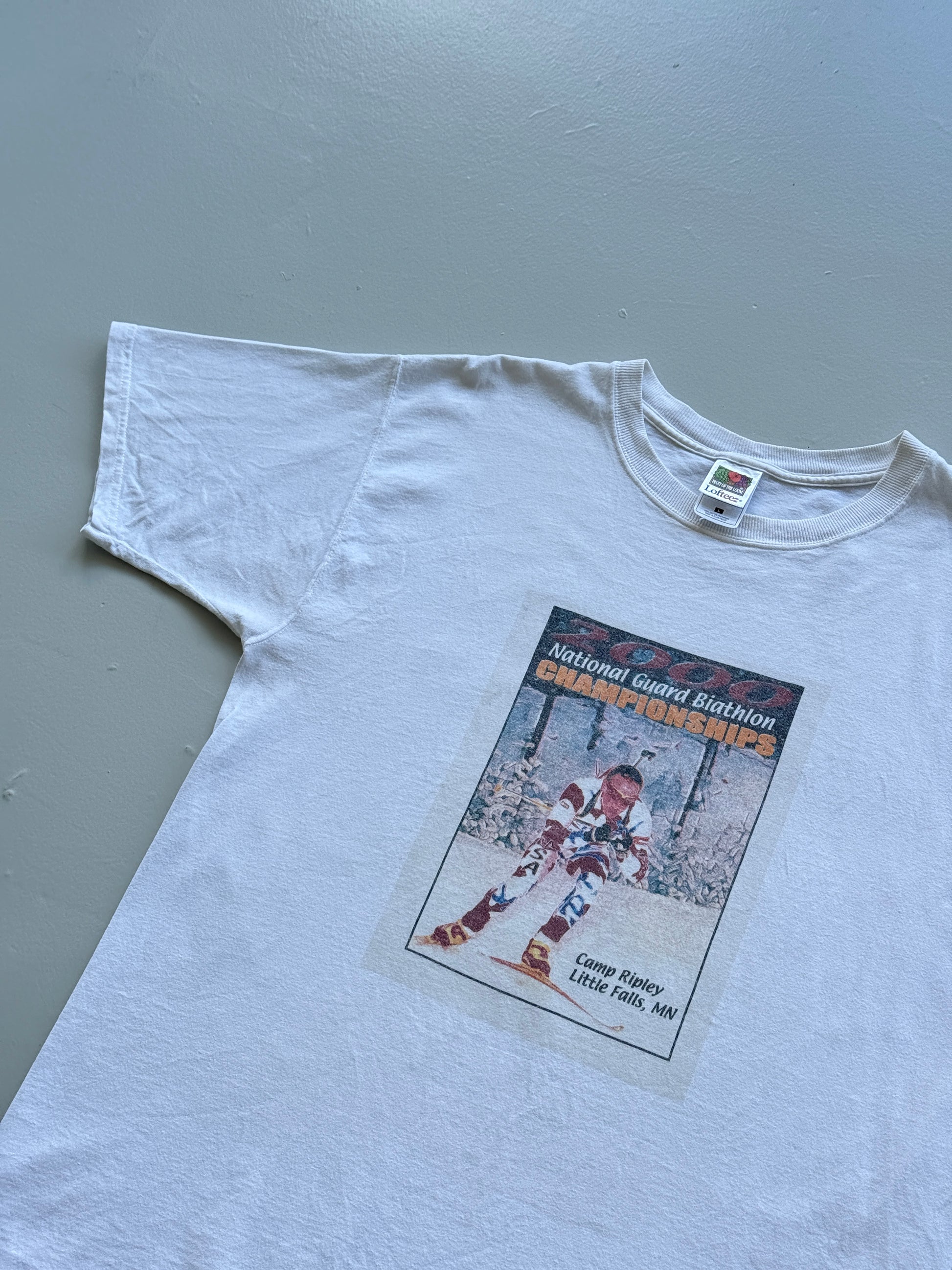 White Ski Biathlon Champion 00's Vintage Graphic T-Shirt - Large