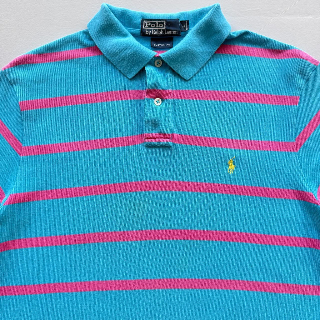 Blue / Pink Polo Ralph Lauren Vintage Polo Shirt - Large