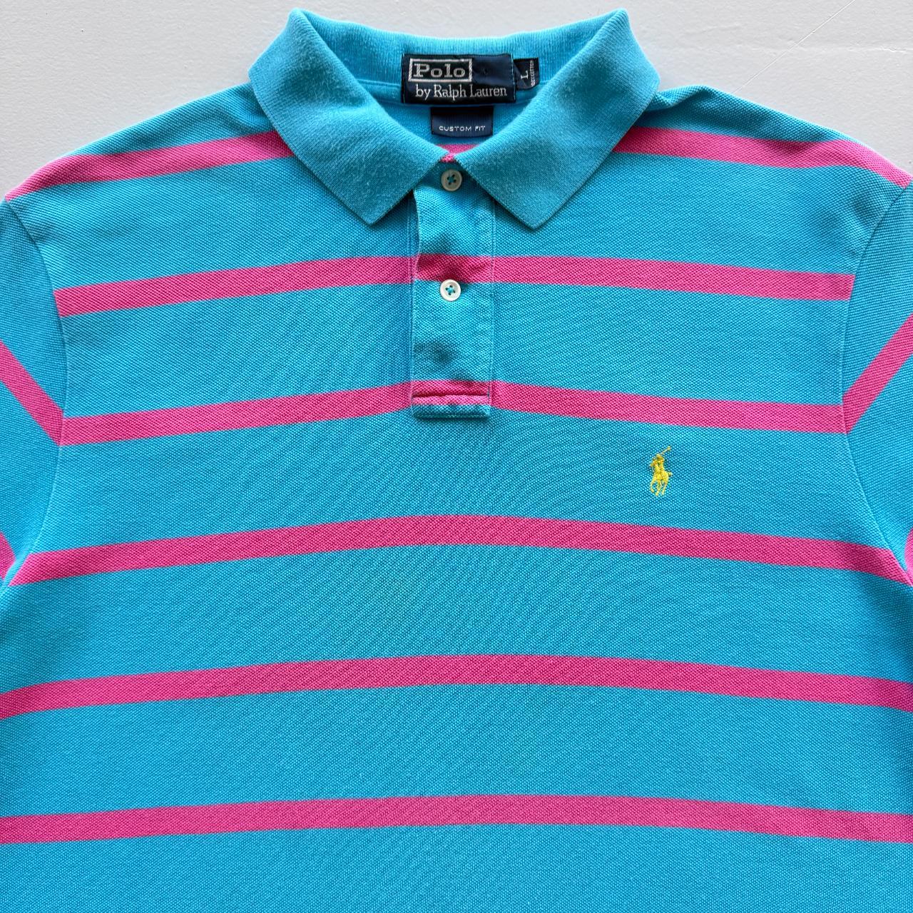 Blue / Pink Polo Ralph Lauren Vintage Polo Shirt - Large
