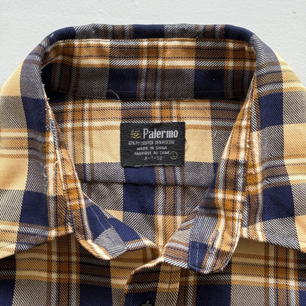 Blue Yellow Palermo 90’s Vintage Flannel Long Sleeve Shirt - Large