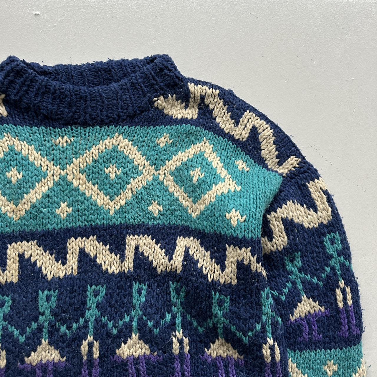 Blue Ecuadorian 80s Chunky Knit Jumper - Large