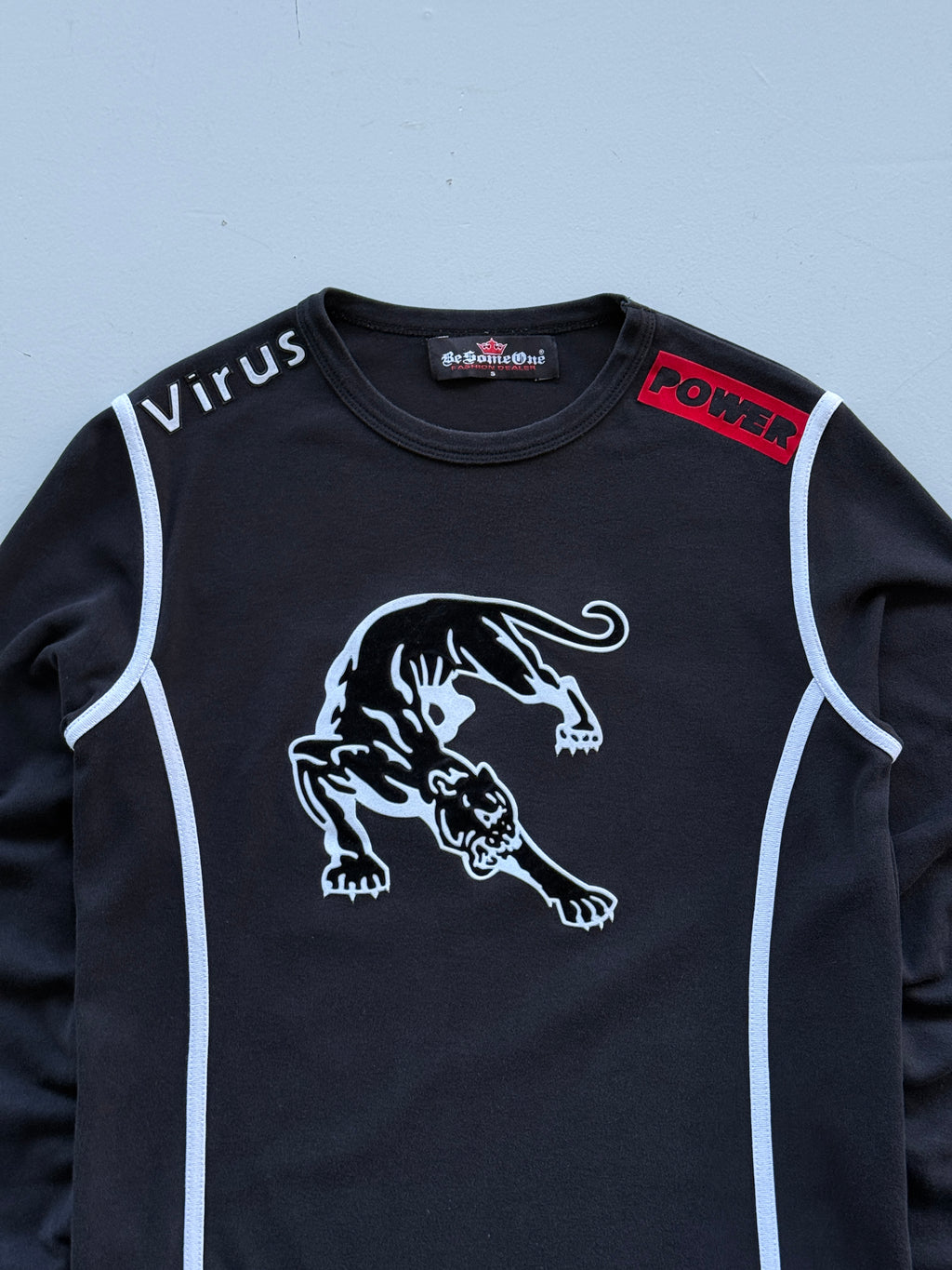 Black BeSomeOne Panther Virus Y2K Vintage Graphic Long Sleeve T-Shirt - Small