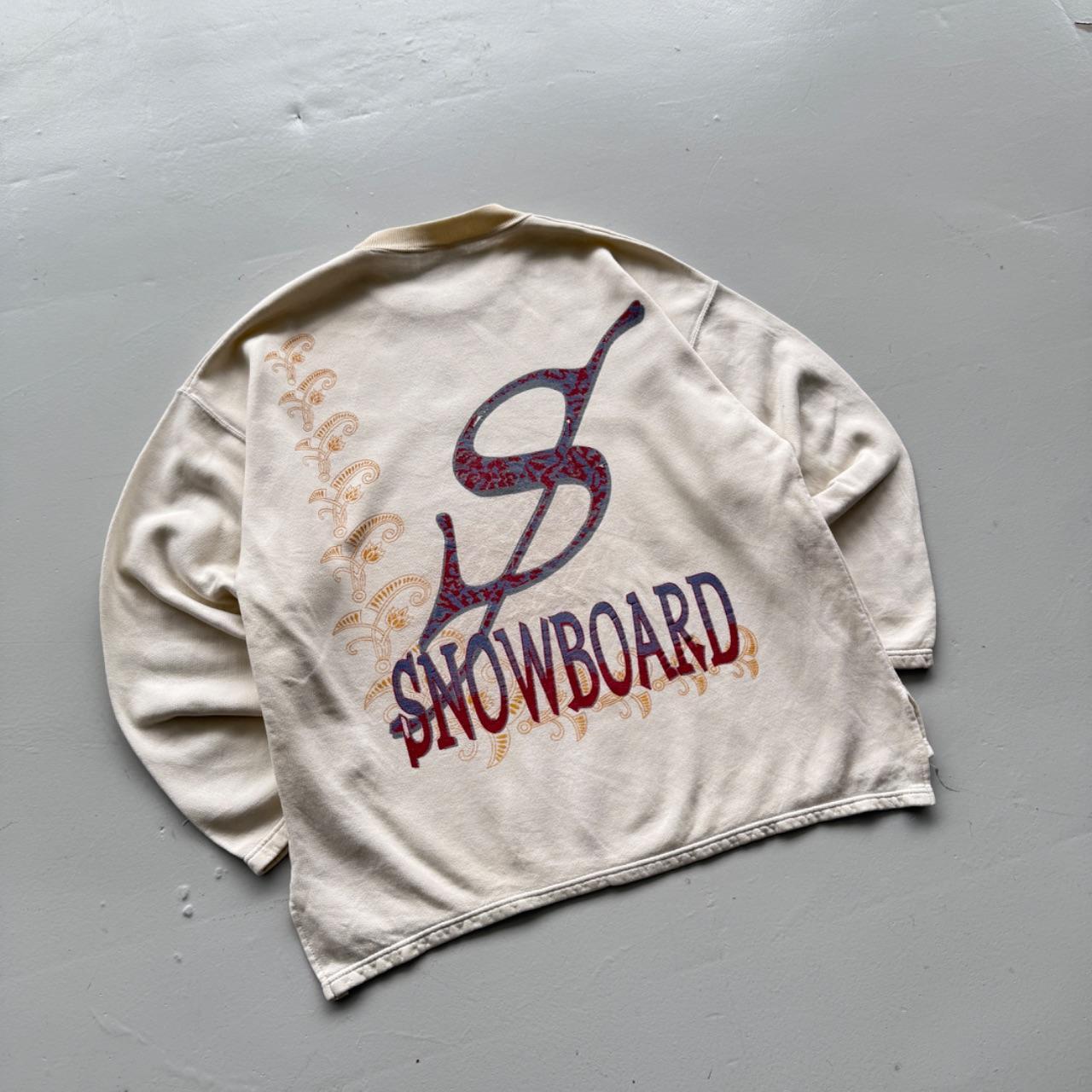 White Cream 90s Vintage Snowboard Graphic Sweatshirt - Medium