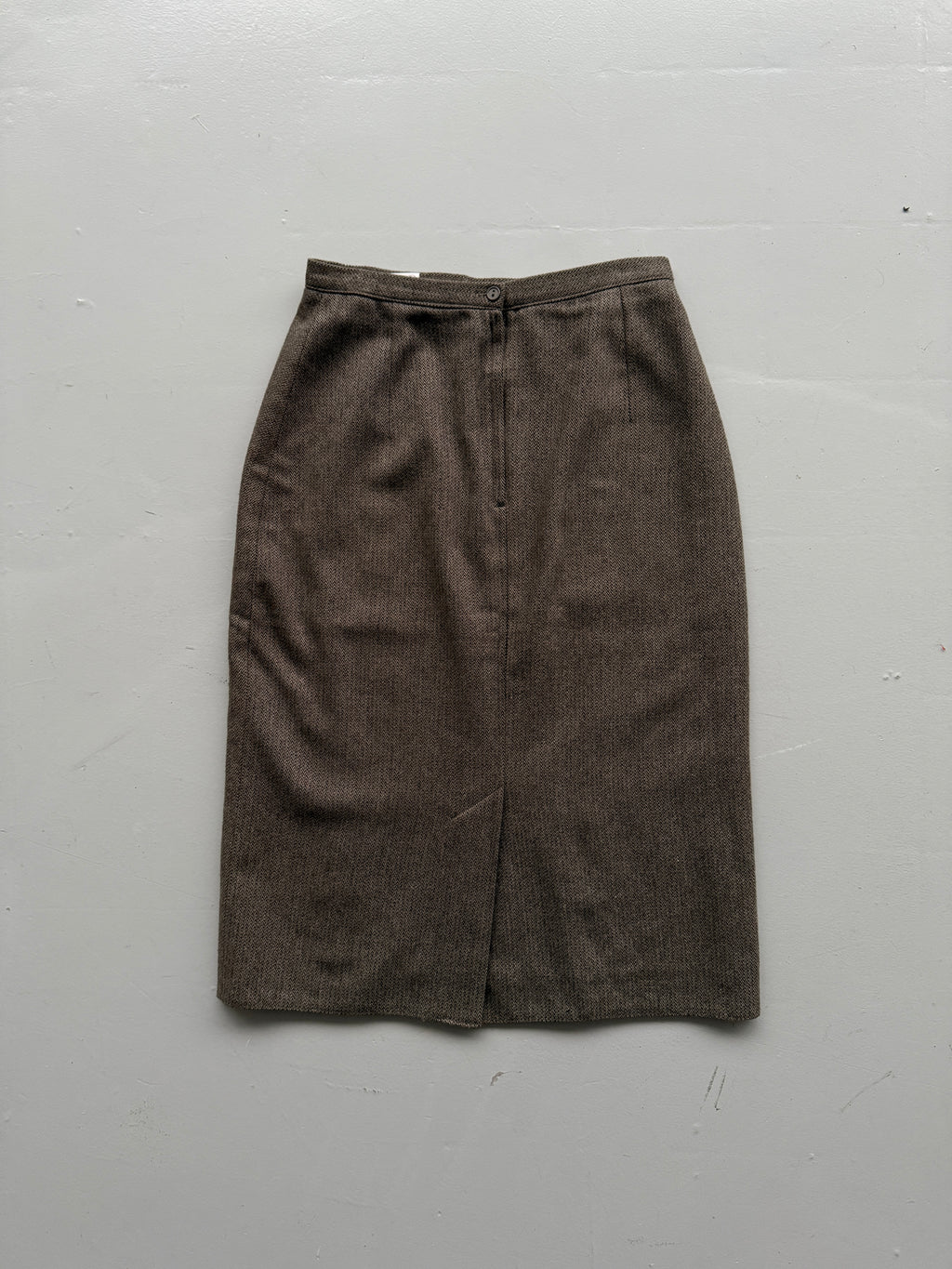 Brown Woollen 80's Vintage Midi High Waisted Pencil Skirt - UK 14