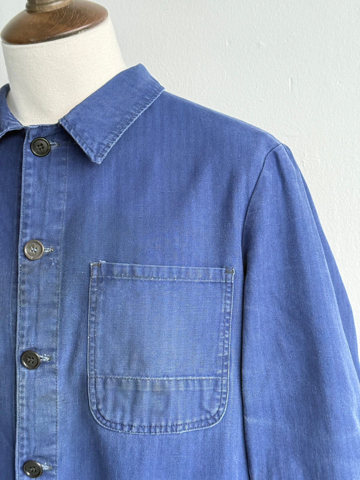 Blue French Vintage 1970's Workwear Chore Jacket CH545 - Small