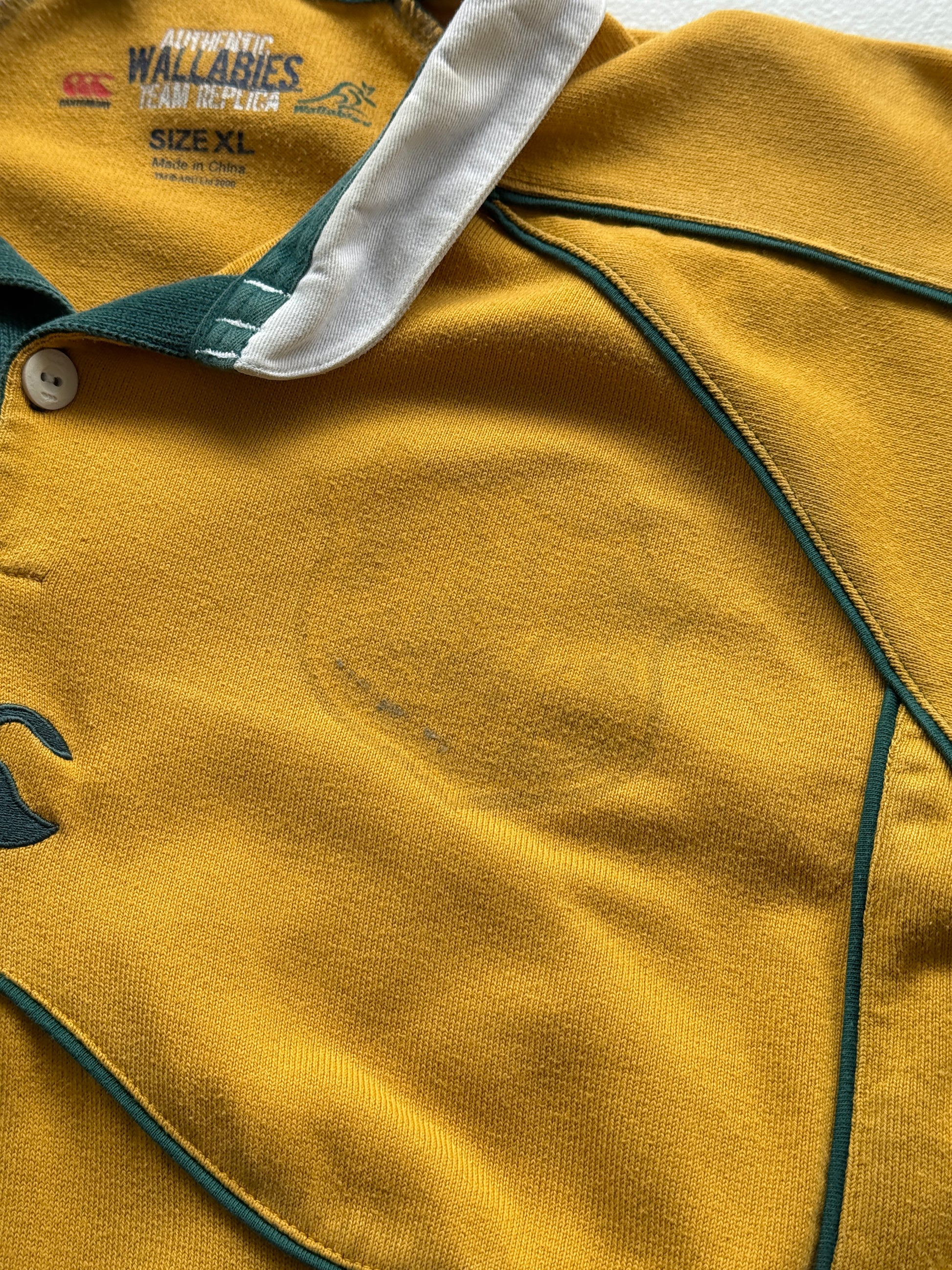 Yellow Australia 00's Vintage Wallabies Rugby Polo Jersey - XL