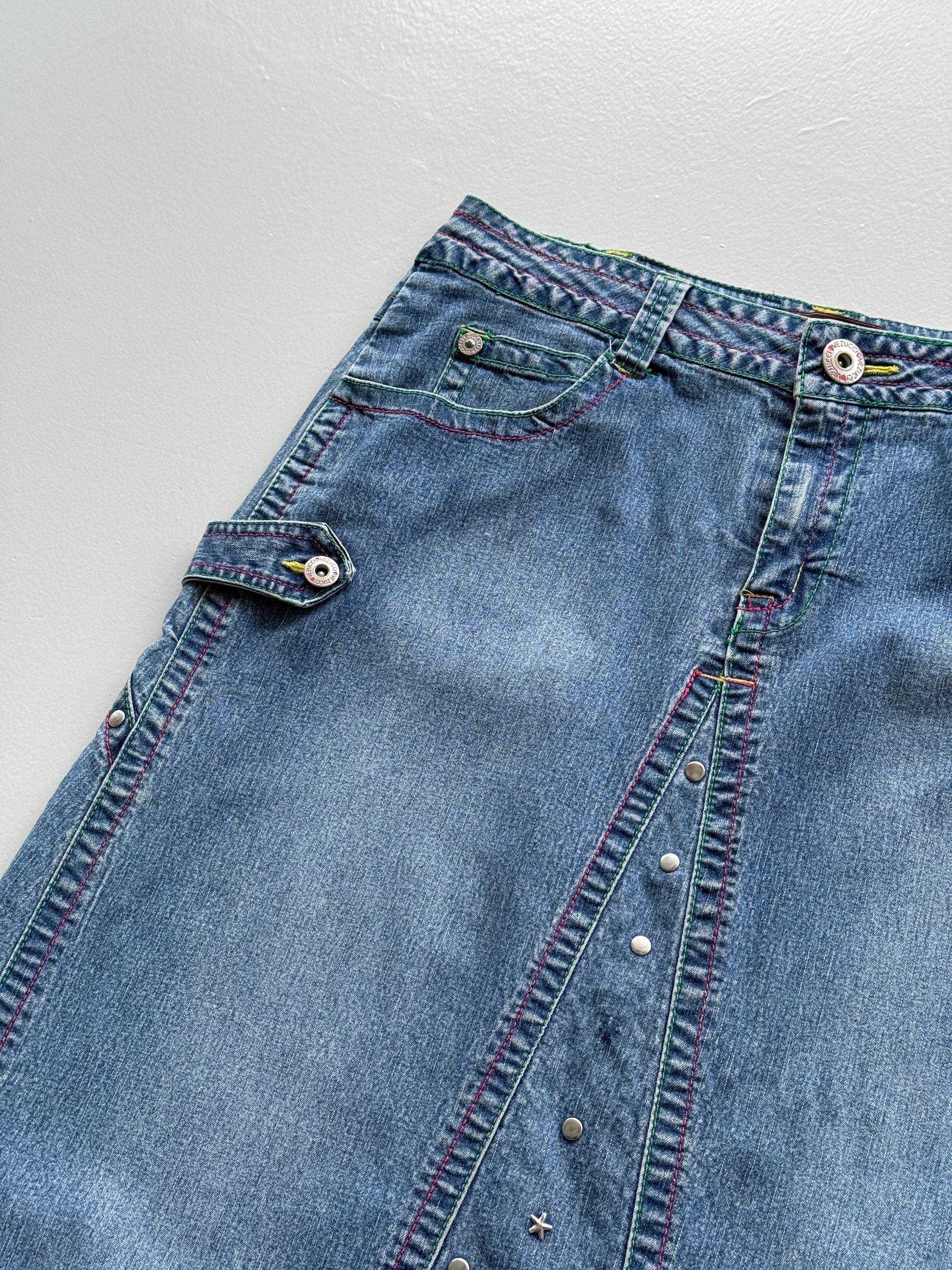 Blue Vezucc 00's Vintage Y2K Hippie Denim Maxi Skirt - Size 10