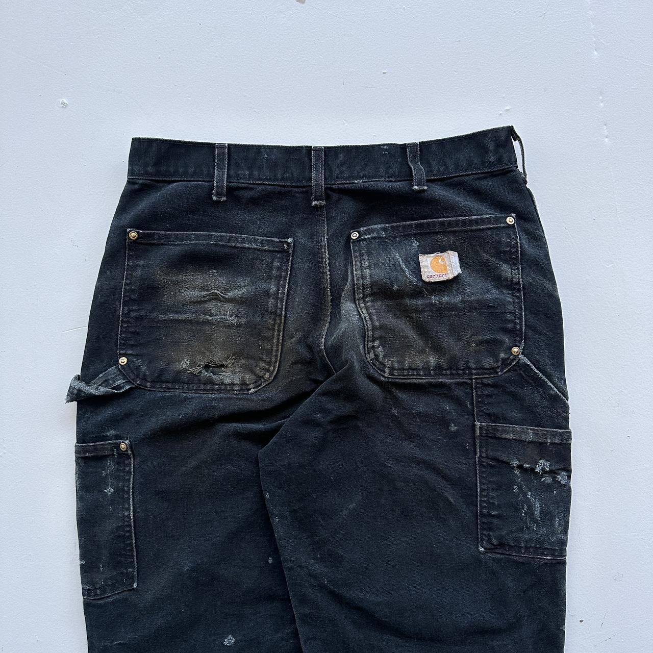 Carhartt Black Canvas Vintage Thrashed Heavily Worn Double Knee Pants - 30 x 30