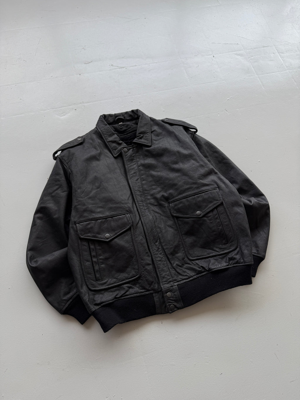 Black A2 Leather Vintage Lined Aviation Bomber Jacket 005 - XL