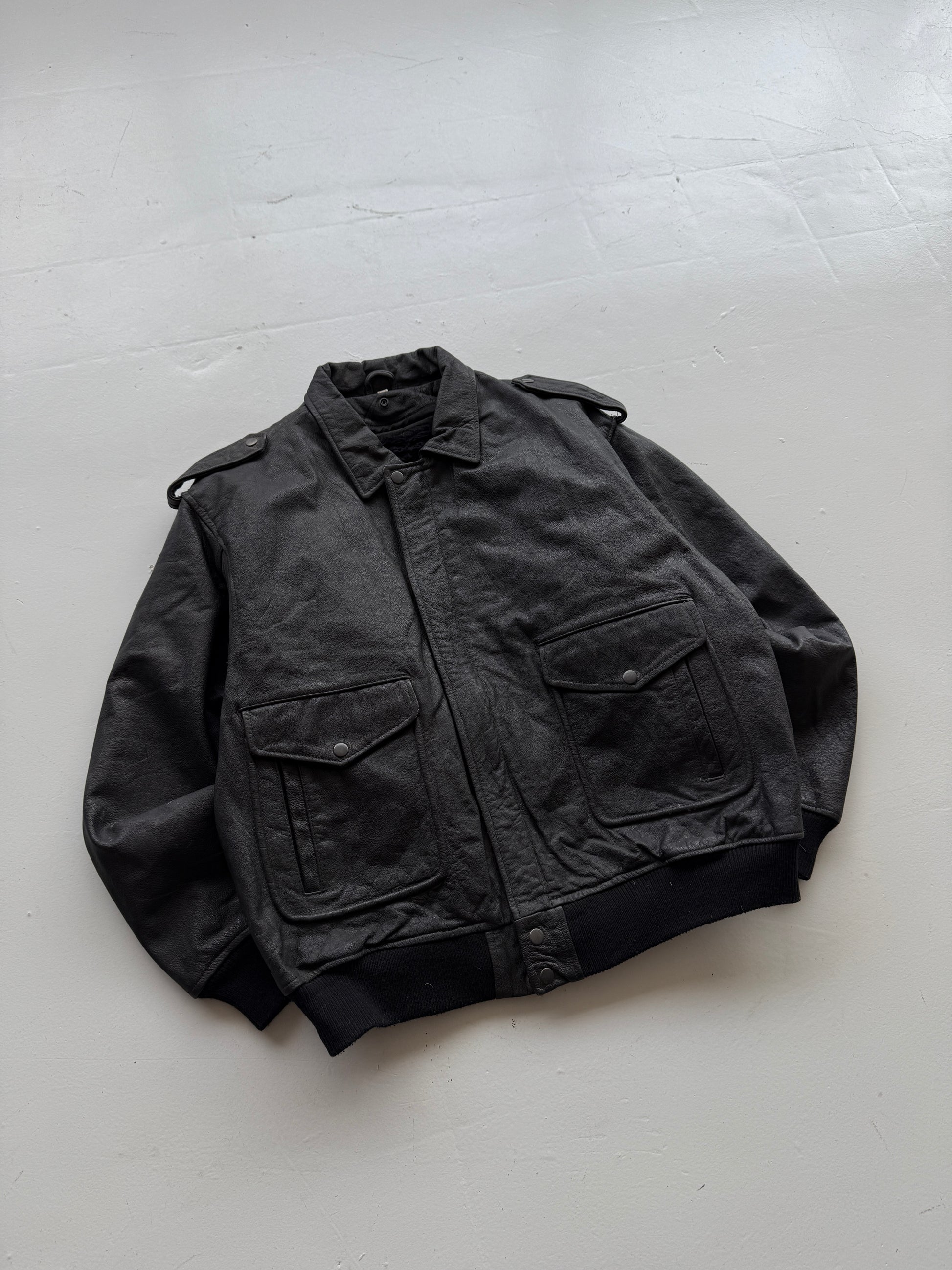 Black A2 Leather Vintage Lined Aviation Bomber Jacket 005 - XL