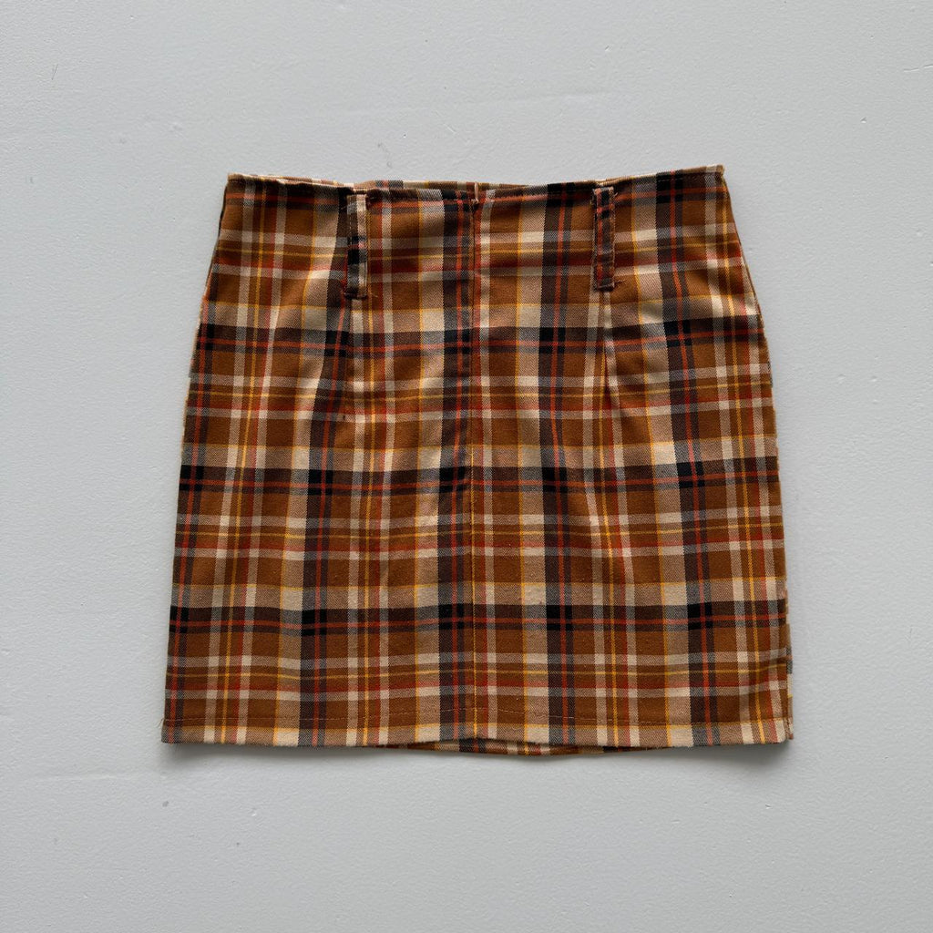 Brown Checkered Vintage Mini Skirt - W26 L16 Size 6