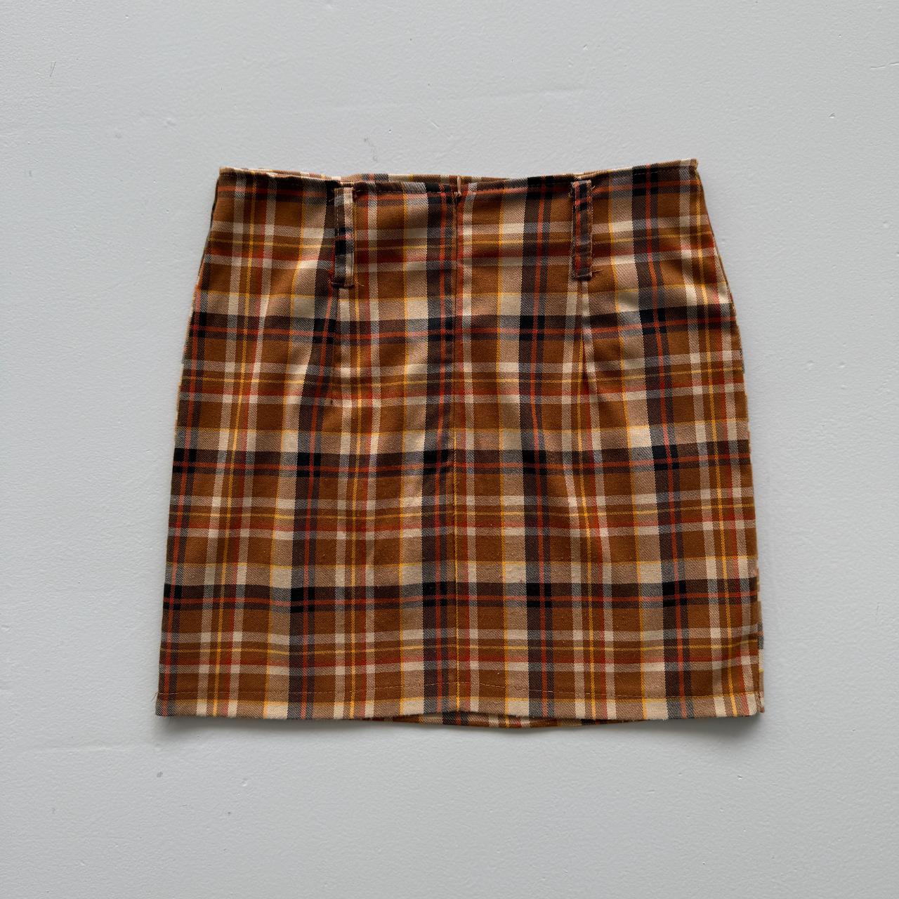 Brown Checkered Vintage Mini Skirt - W26 L16 Size 6