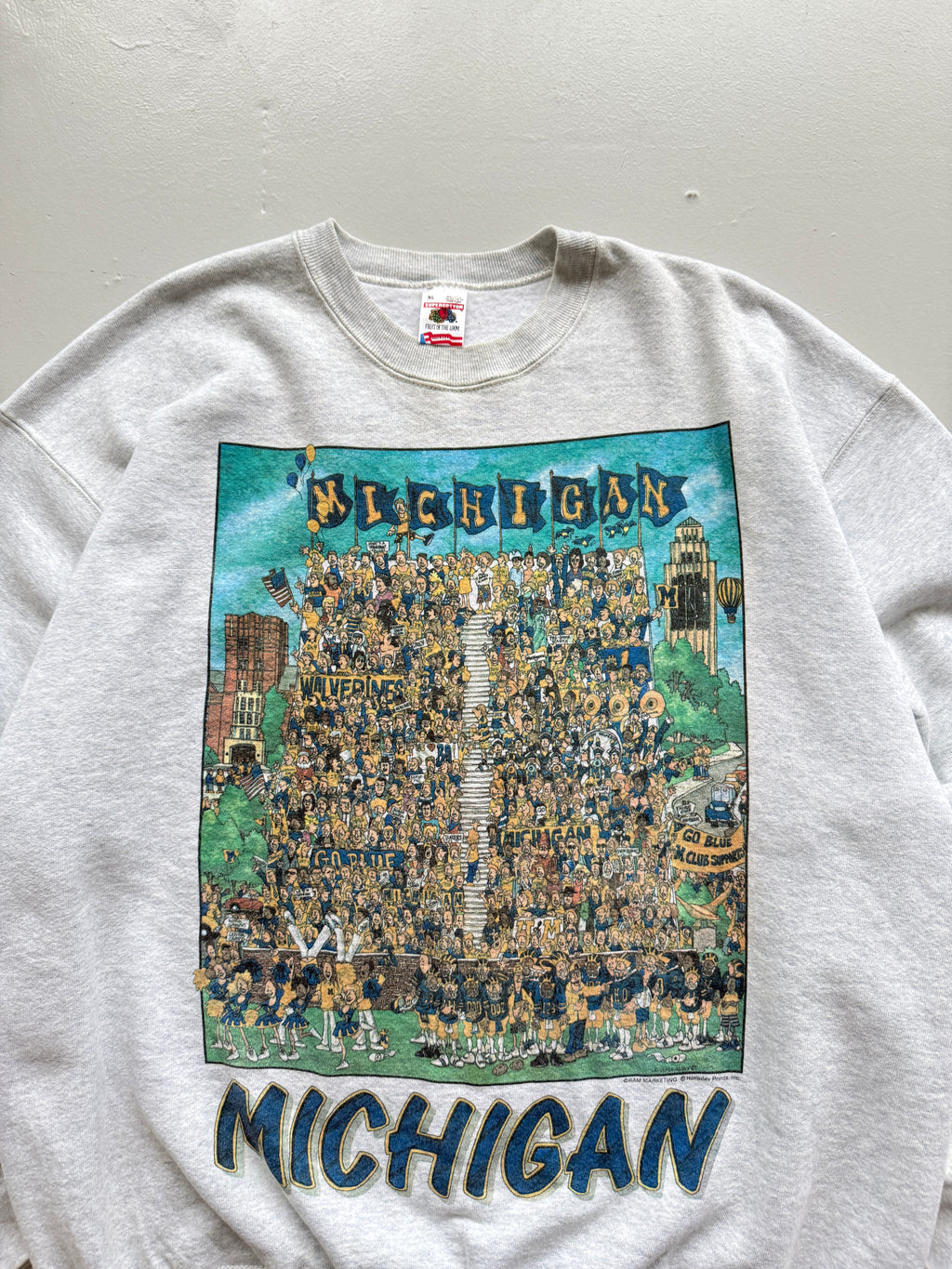 Grey Michigan Football 90's Vintage Collage Graphic Sweatshirt - XL